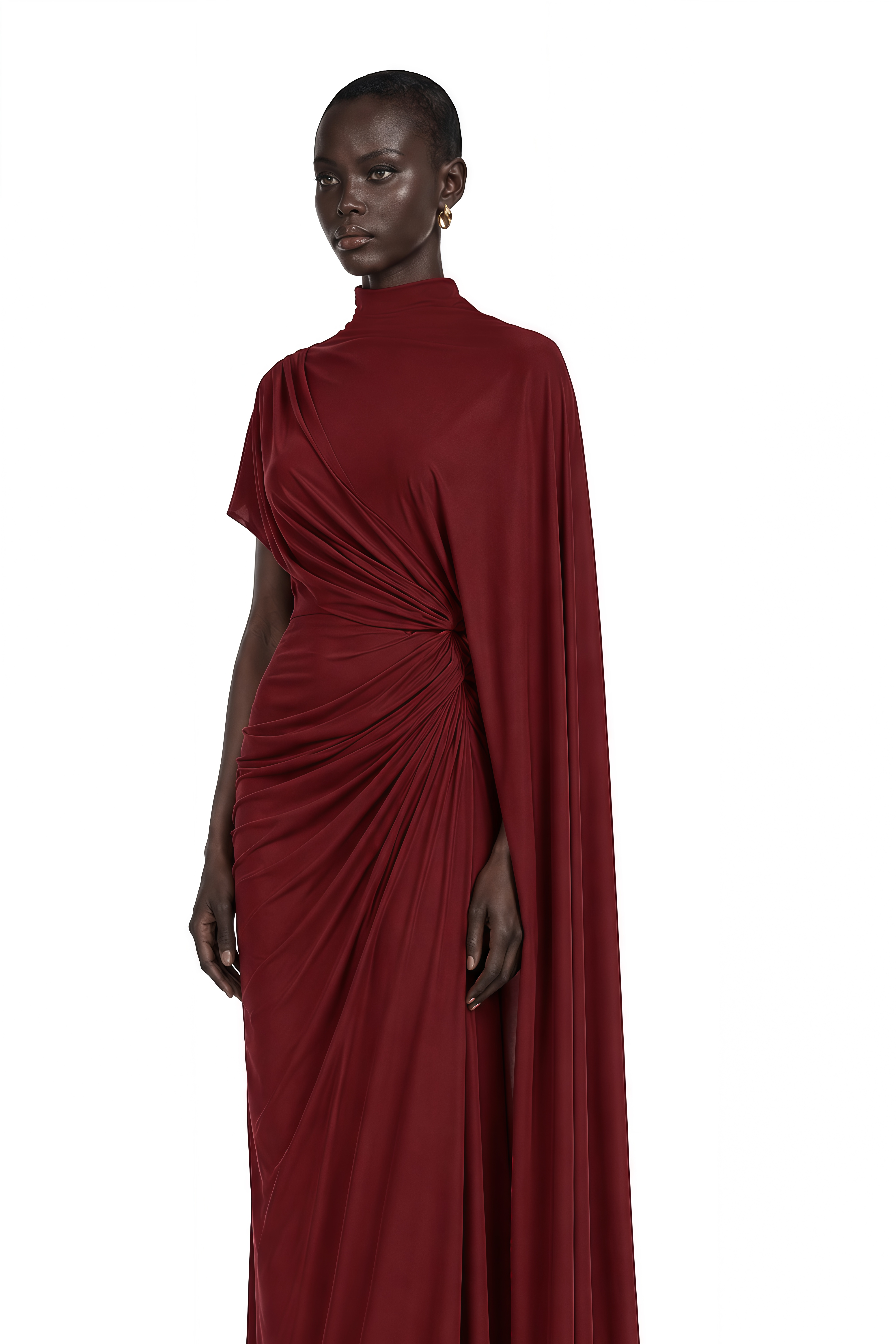Fenella Asymmetrical Draped Cape & Dress Matching Set in Red