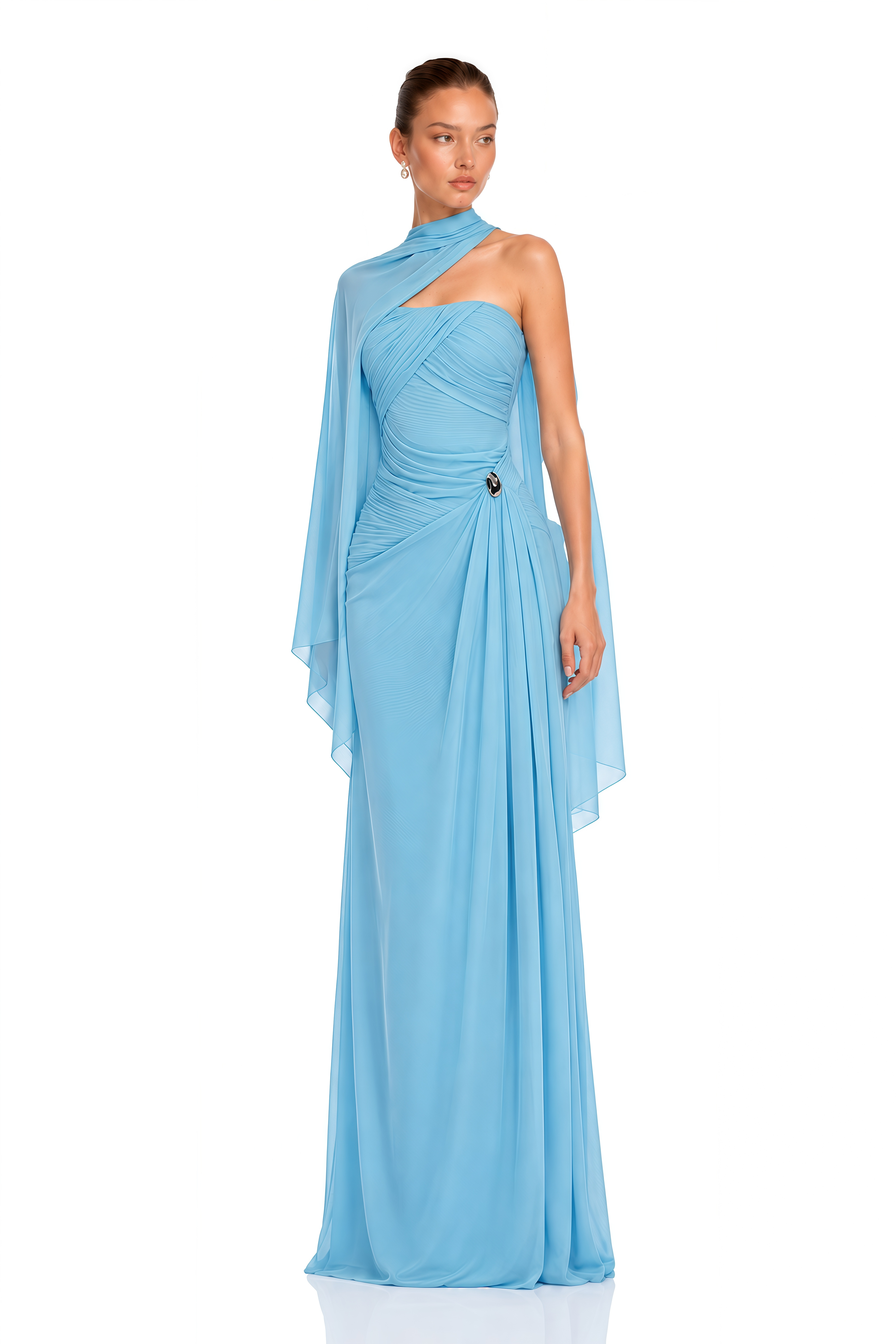 Ophelia Blue Off Shoulder Ruched Maxi Dress