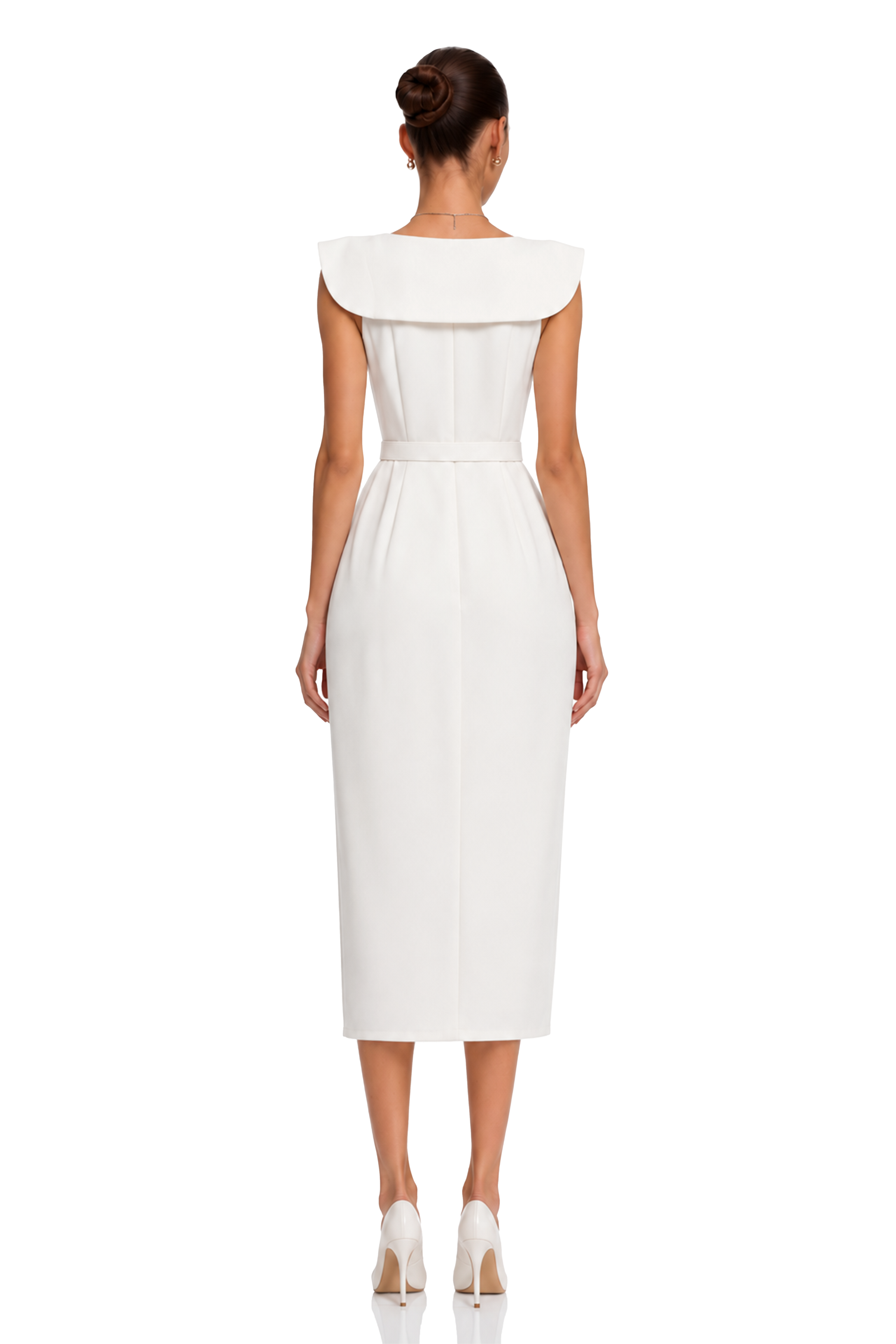Caroline White V-Neck Ruched Maxi Dress with Slit