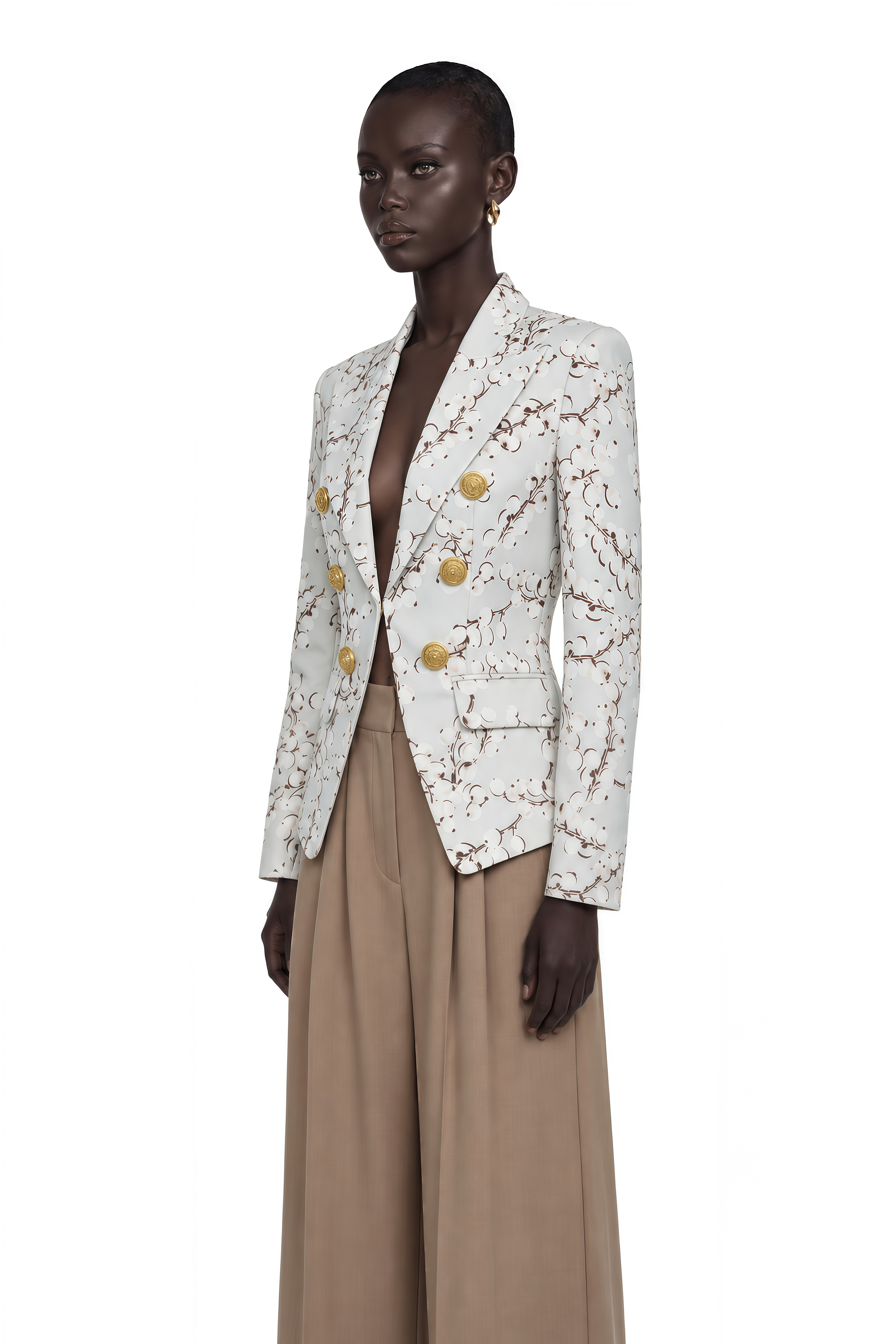Amélina Cream White Graphic Print Blazer