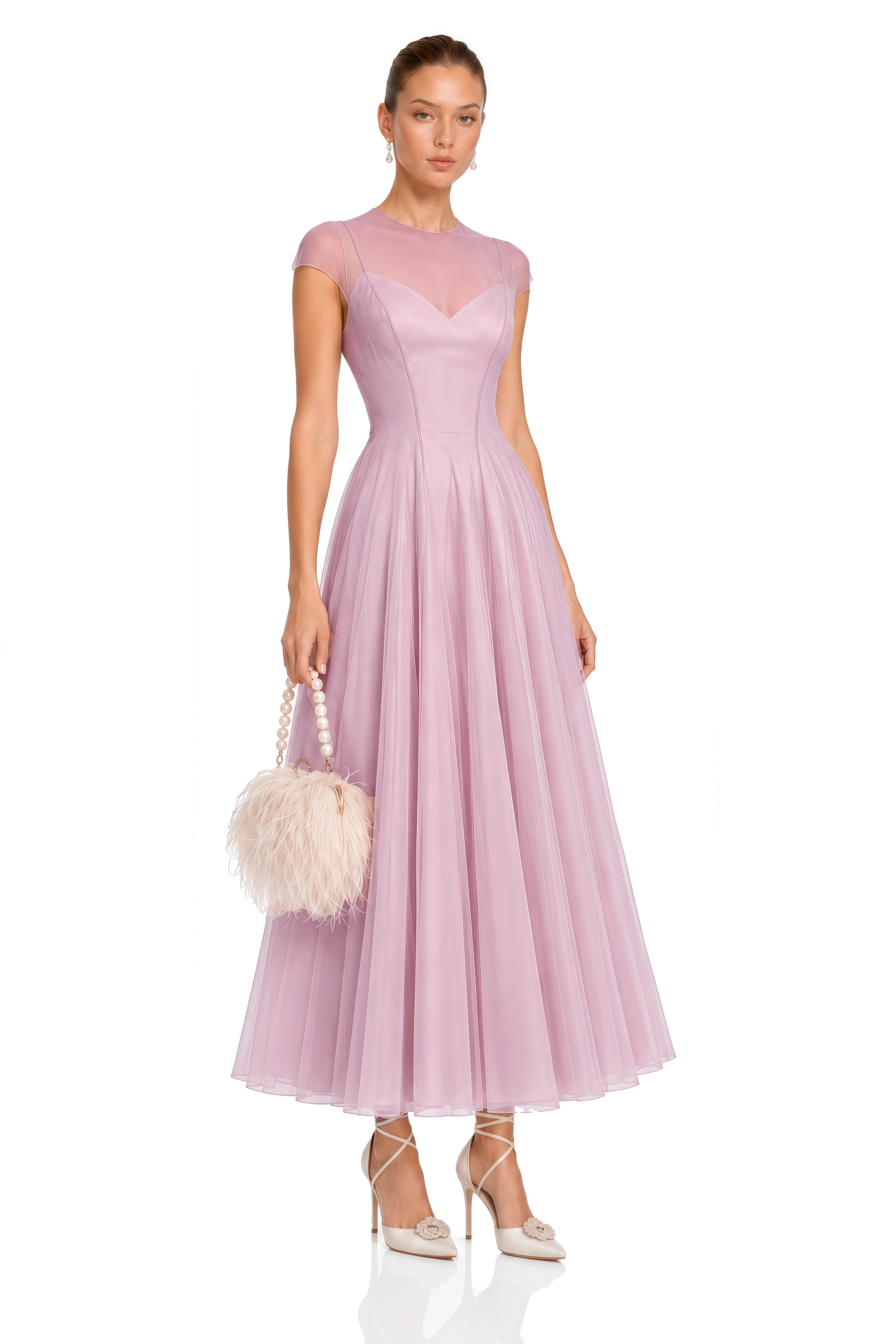 Simin Purple Semi-Sheer Tulle Maxi Dress