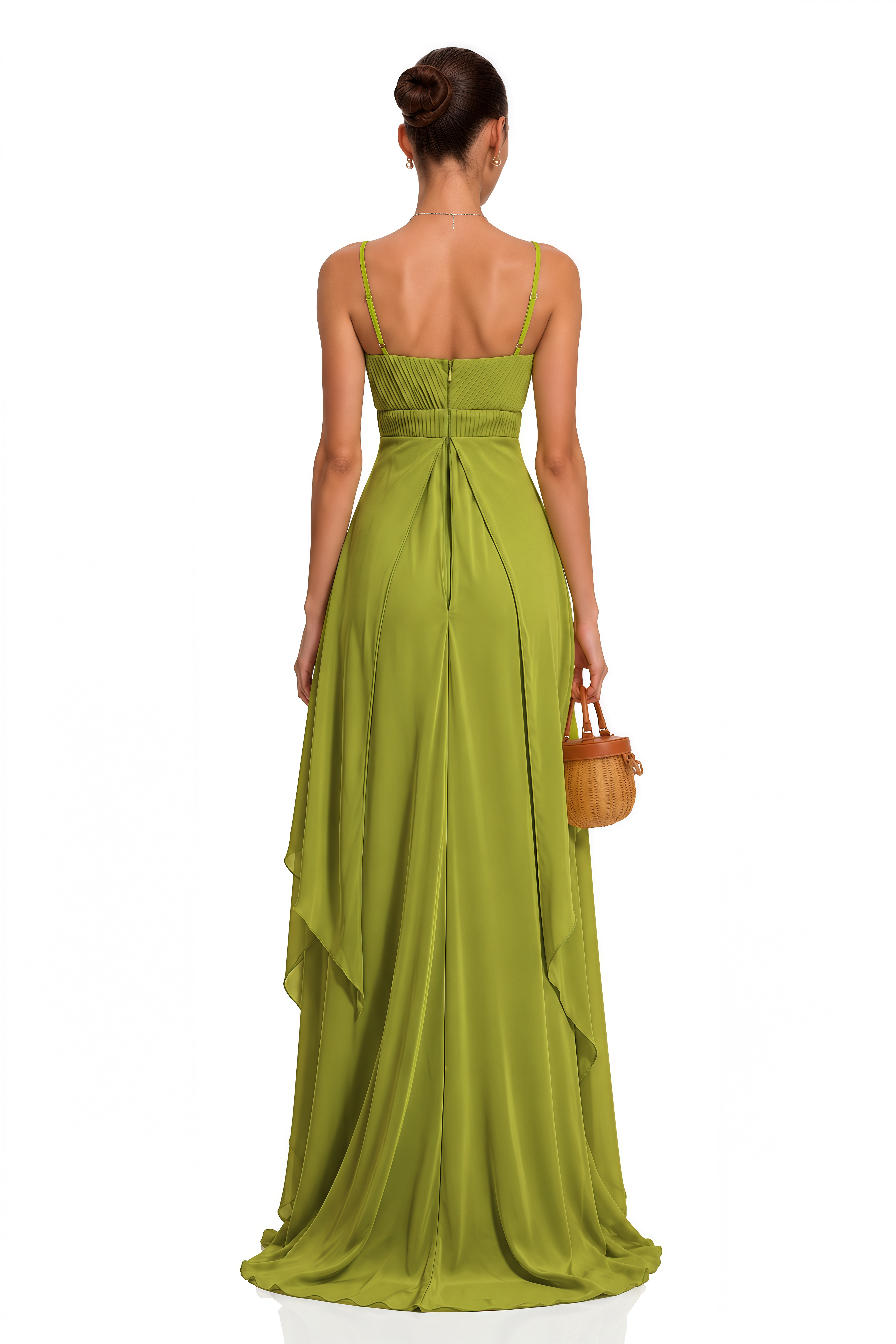 Lilliana Olive Green Tiered Maxi Dress with Cut-Outs