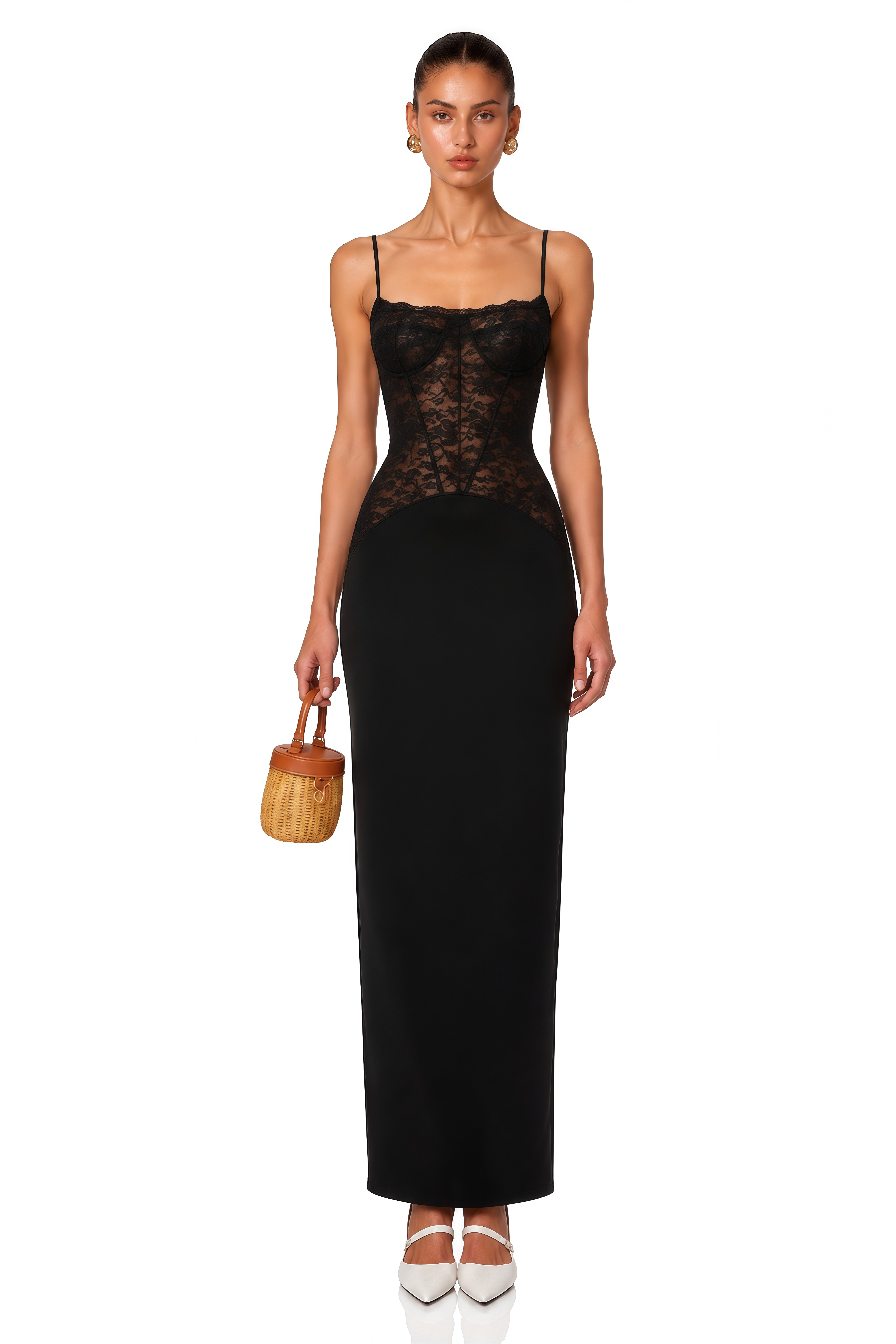 Eleanor Black Sweetheart Lace Panel Maxi Dress