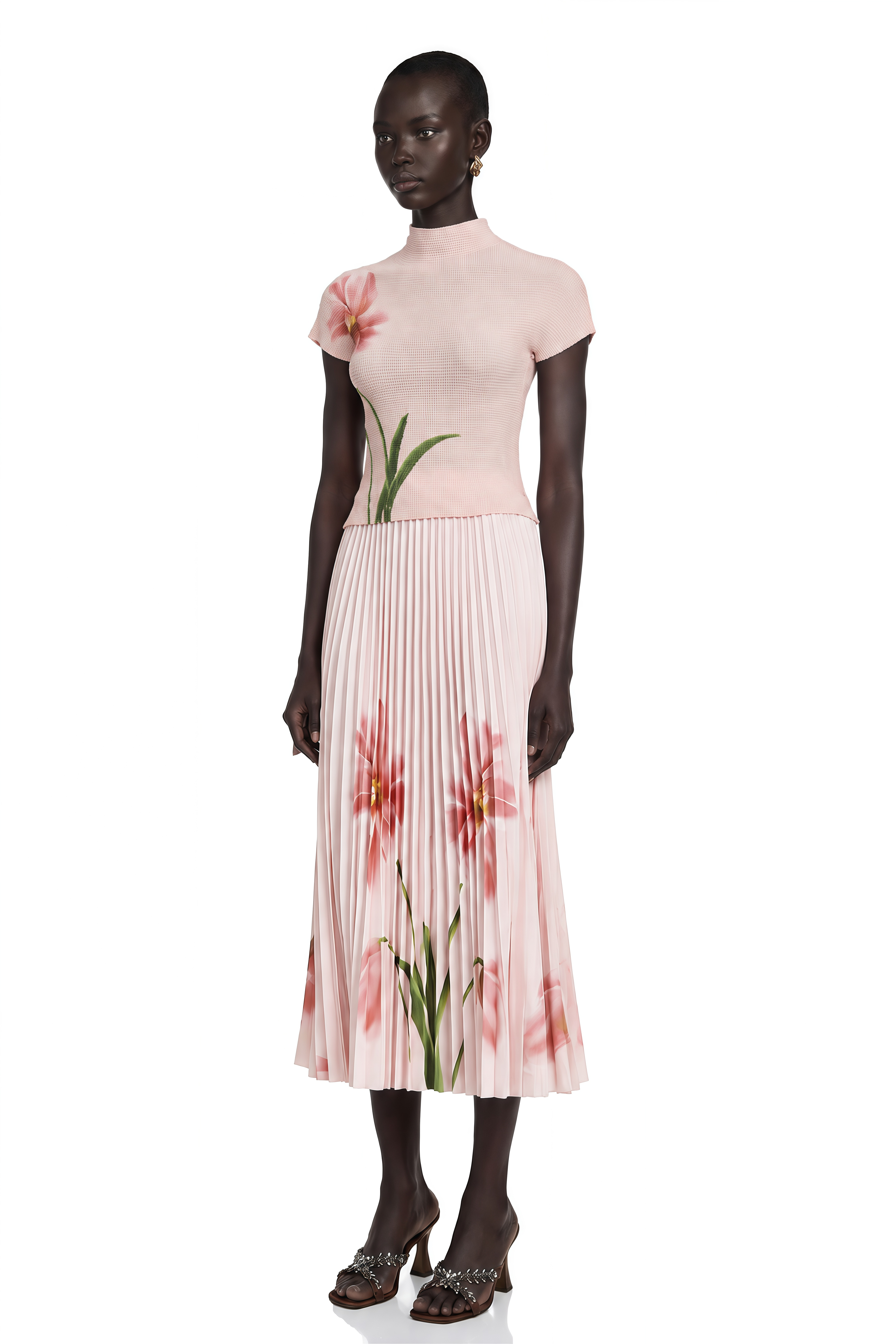 Justine Floral-Print Stretch Top & Skirt Matching Set