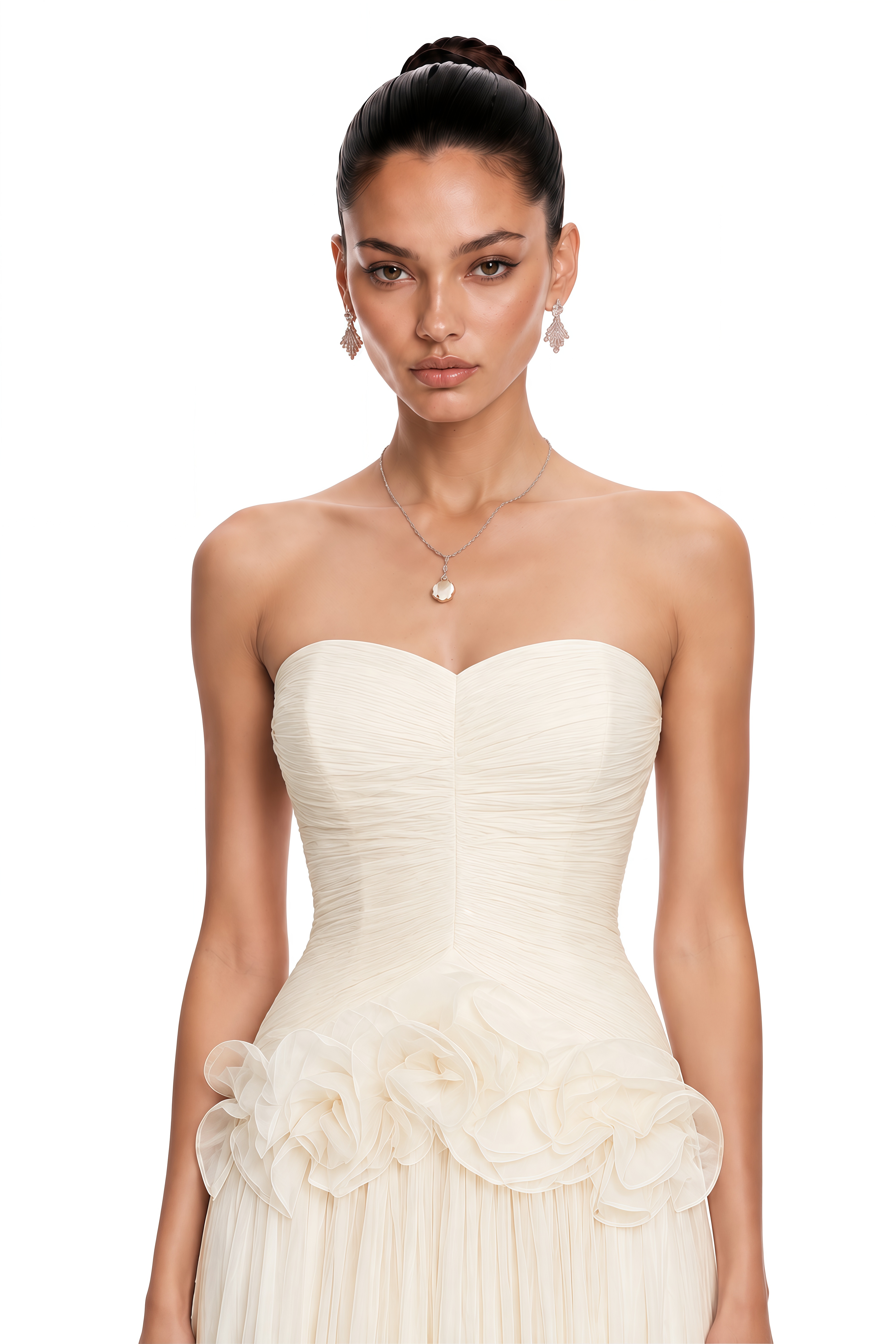 Céleste Neutrals Ruffled Pleated Maxi Dress