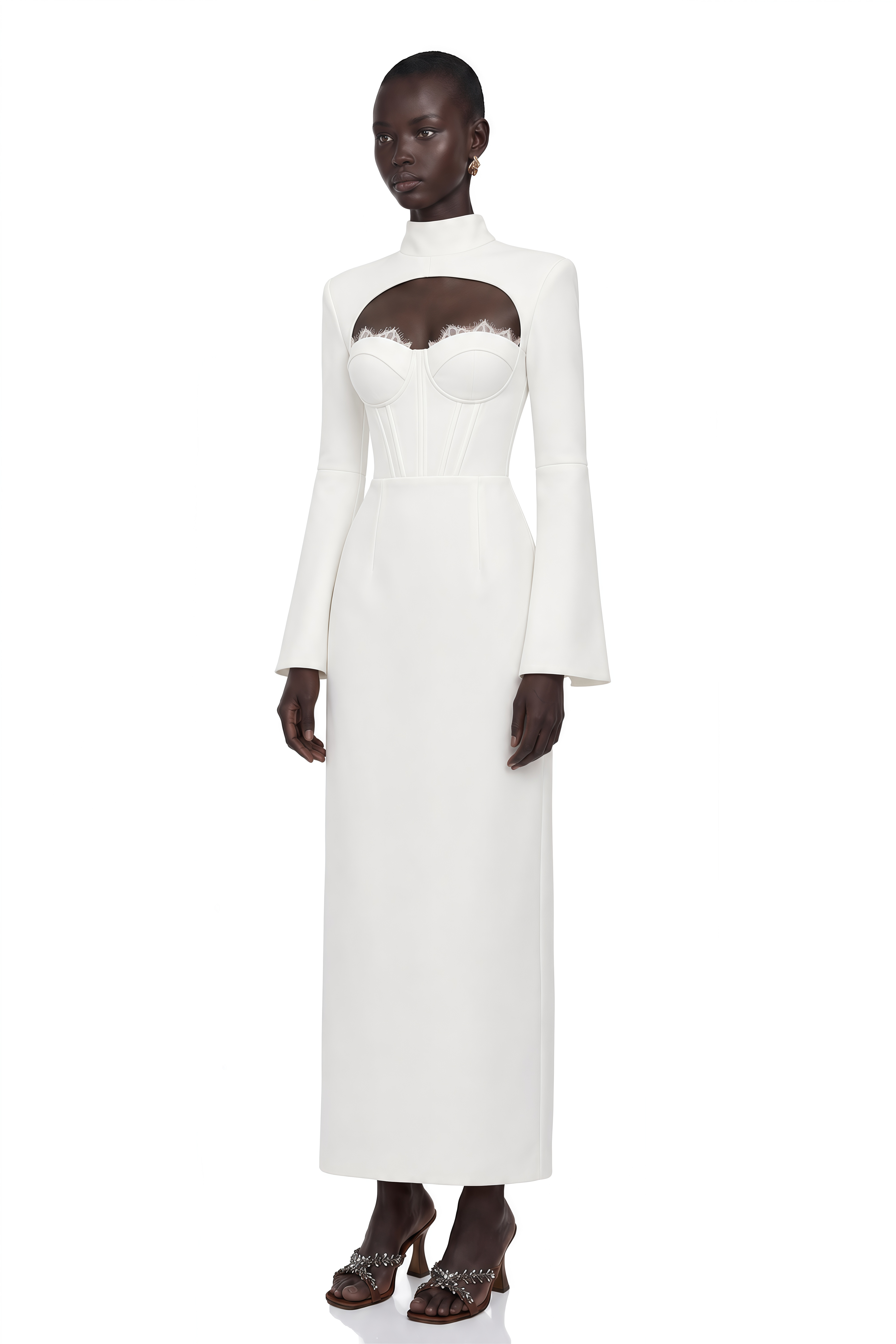 Ingvild White High Neck Backless Maxi Dress
