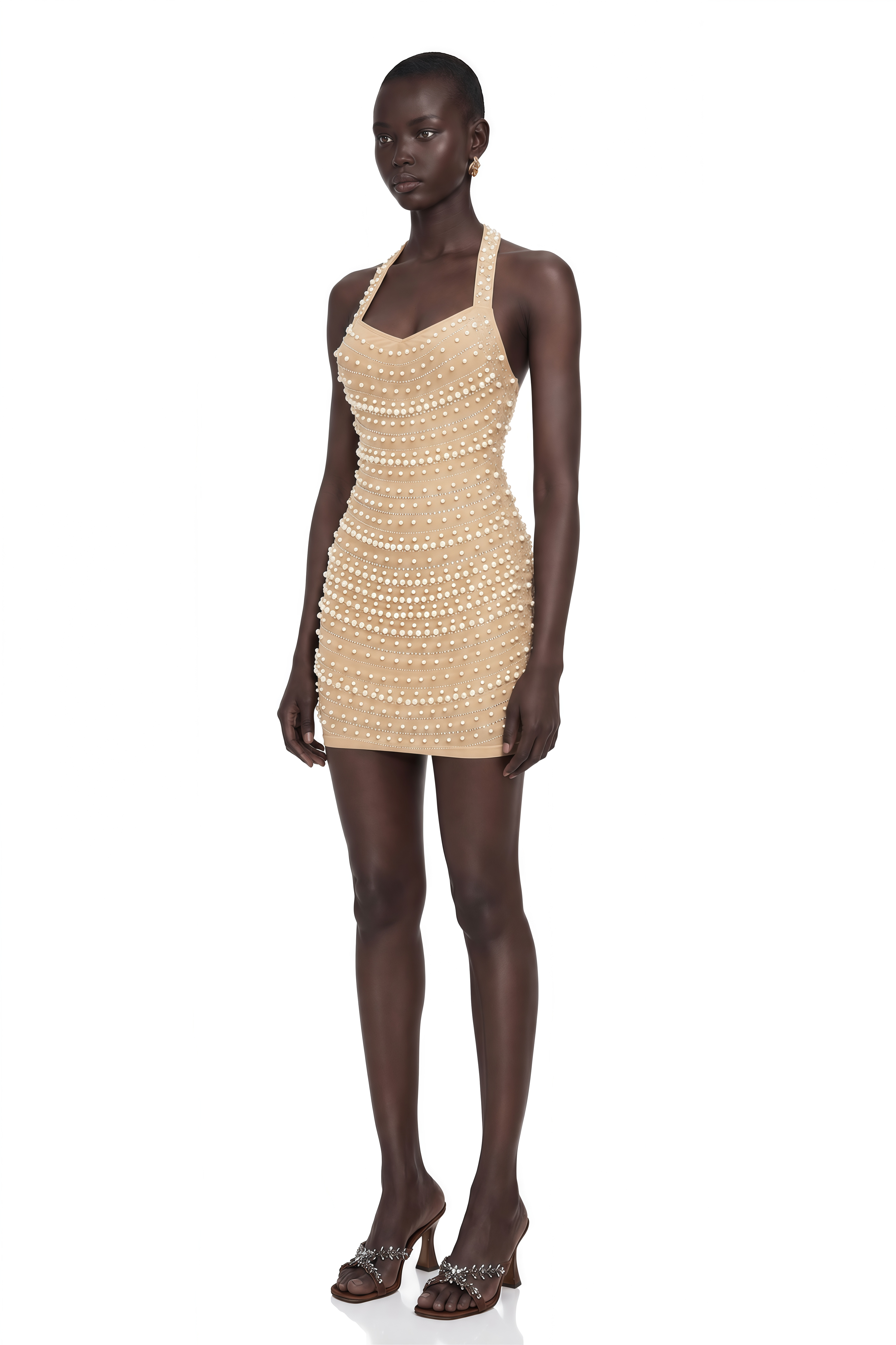 Larisa Champagne Embellished Mini Dress