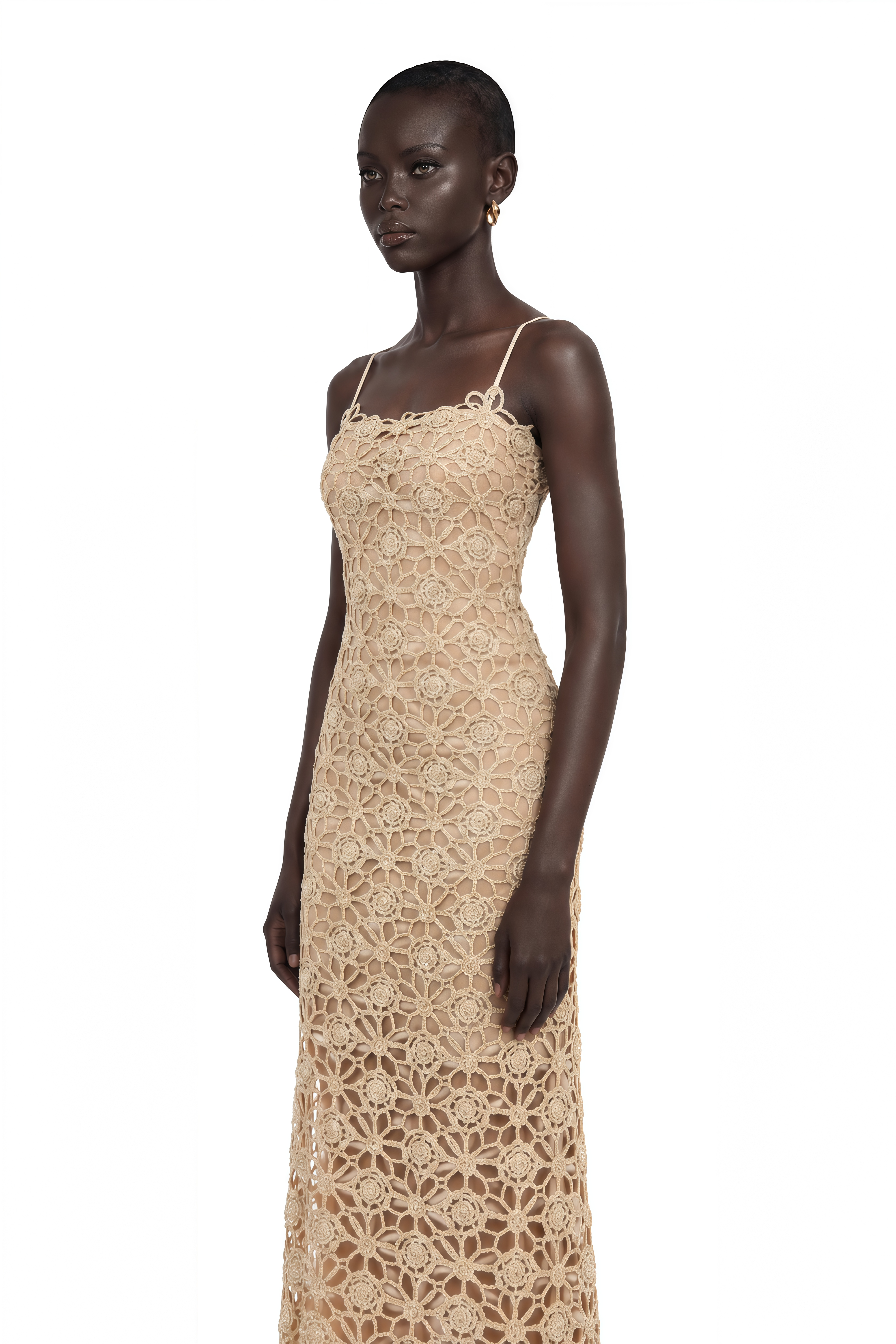 Saúl Gold Cut-Out Floral Embroidered Maxi Dress