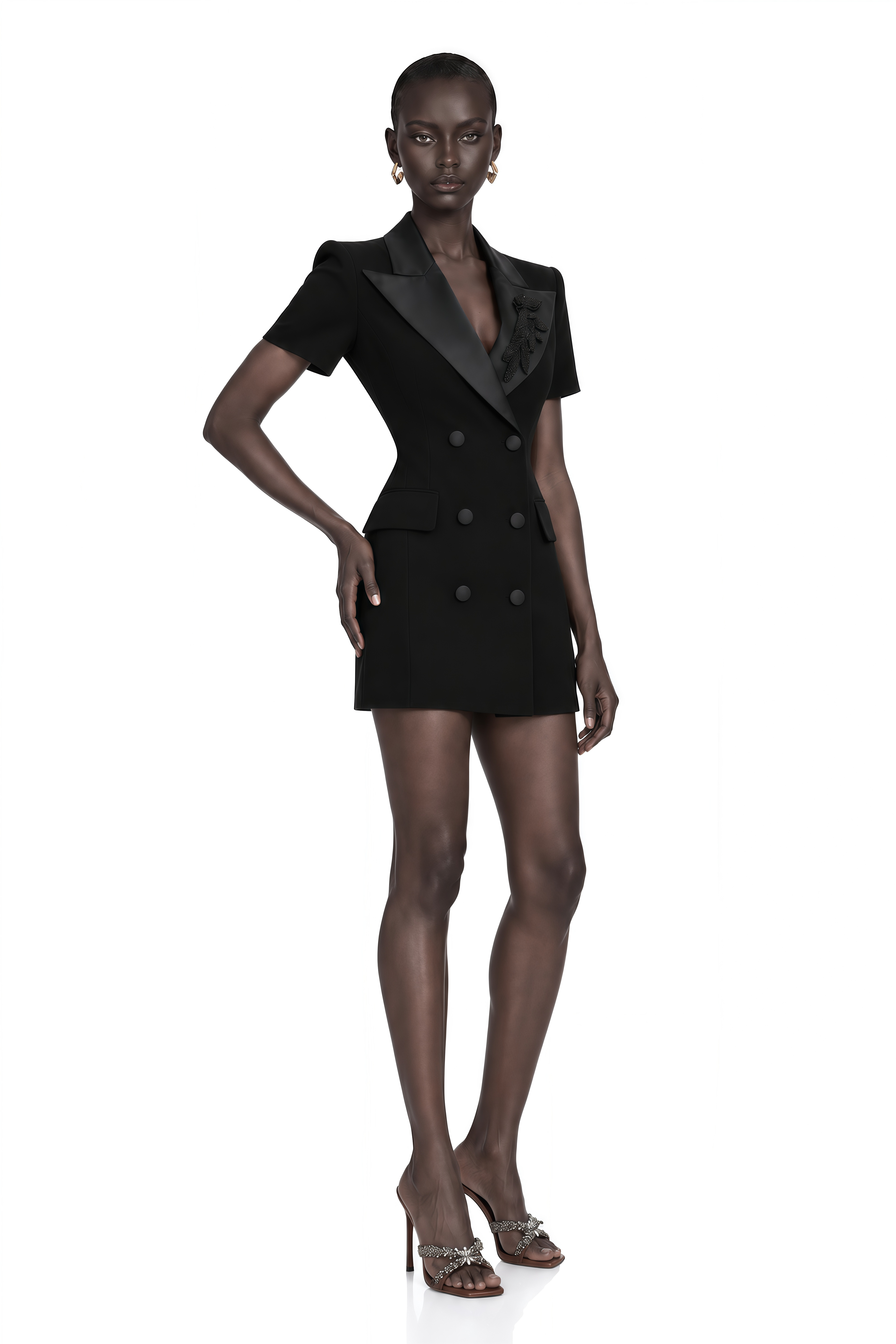Daniella Black Double-Breasted Embroidered Blazer Dress