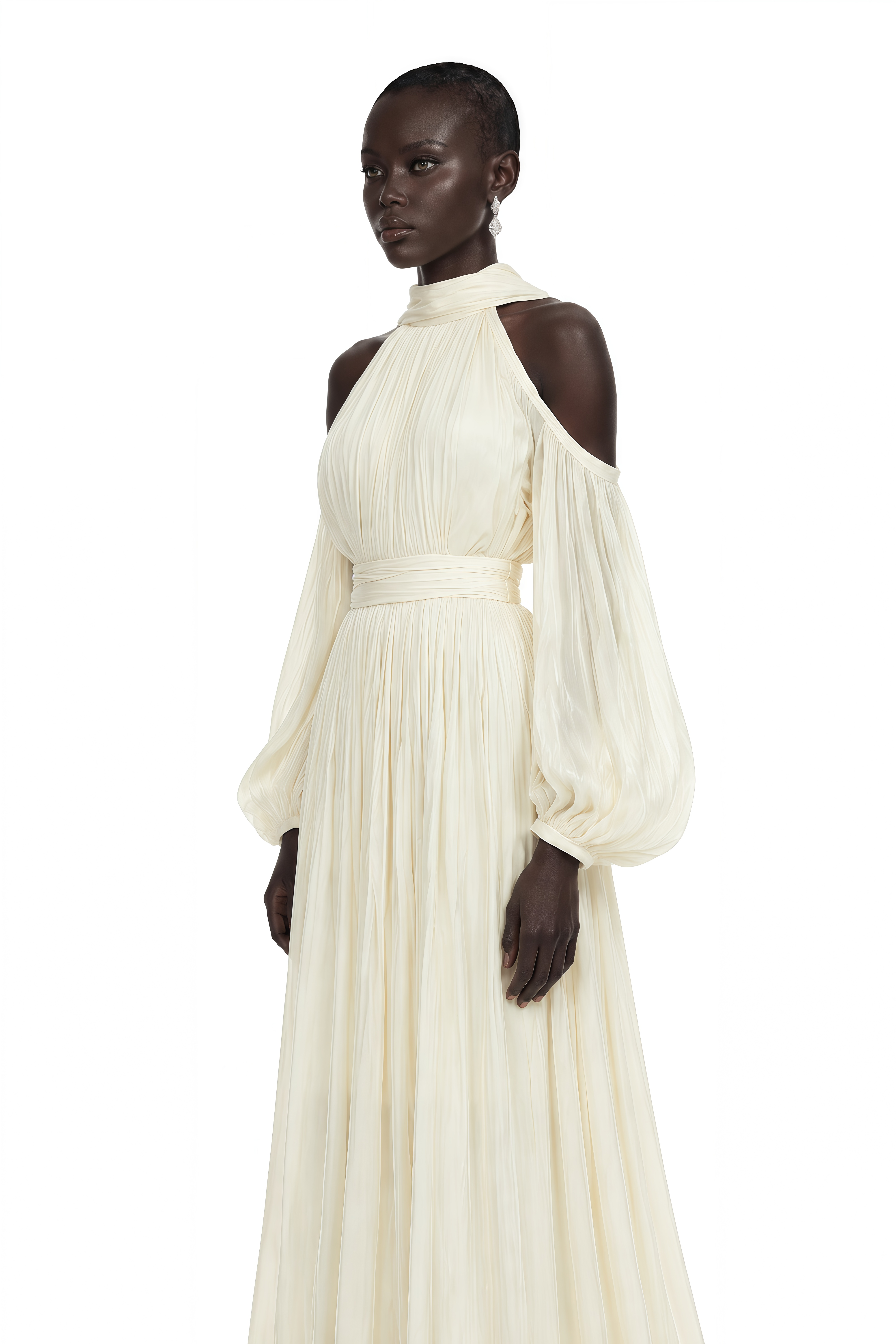 Margot White Cold Shoulder Ruched Maxi Dress