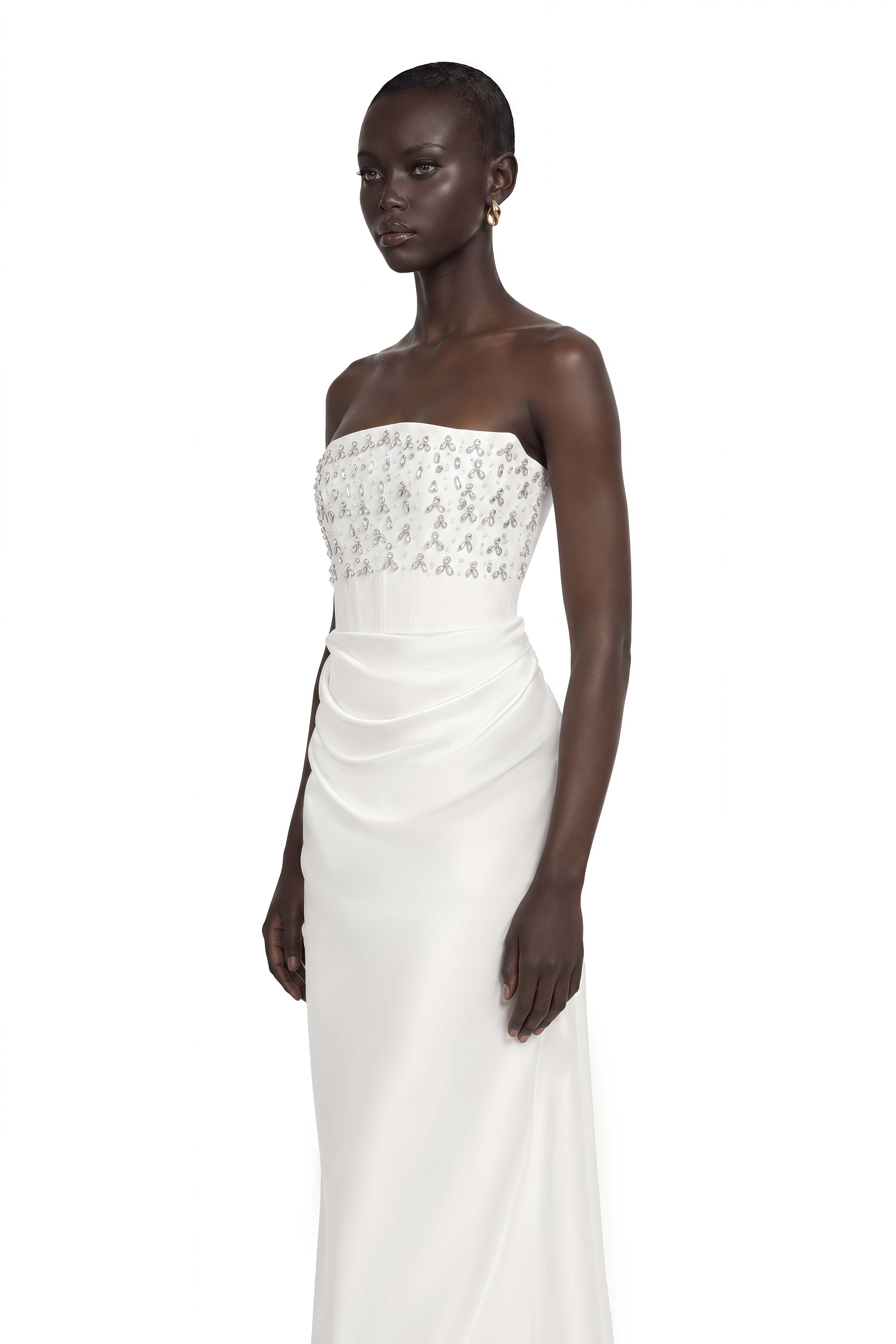 Aurore White Crystal Embellished Maxi Dress