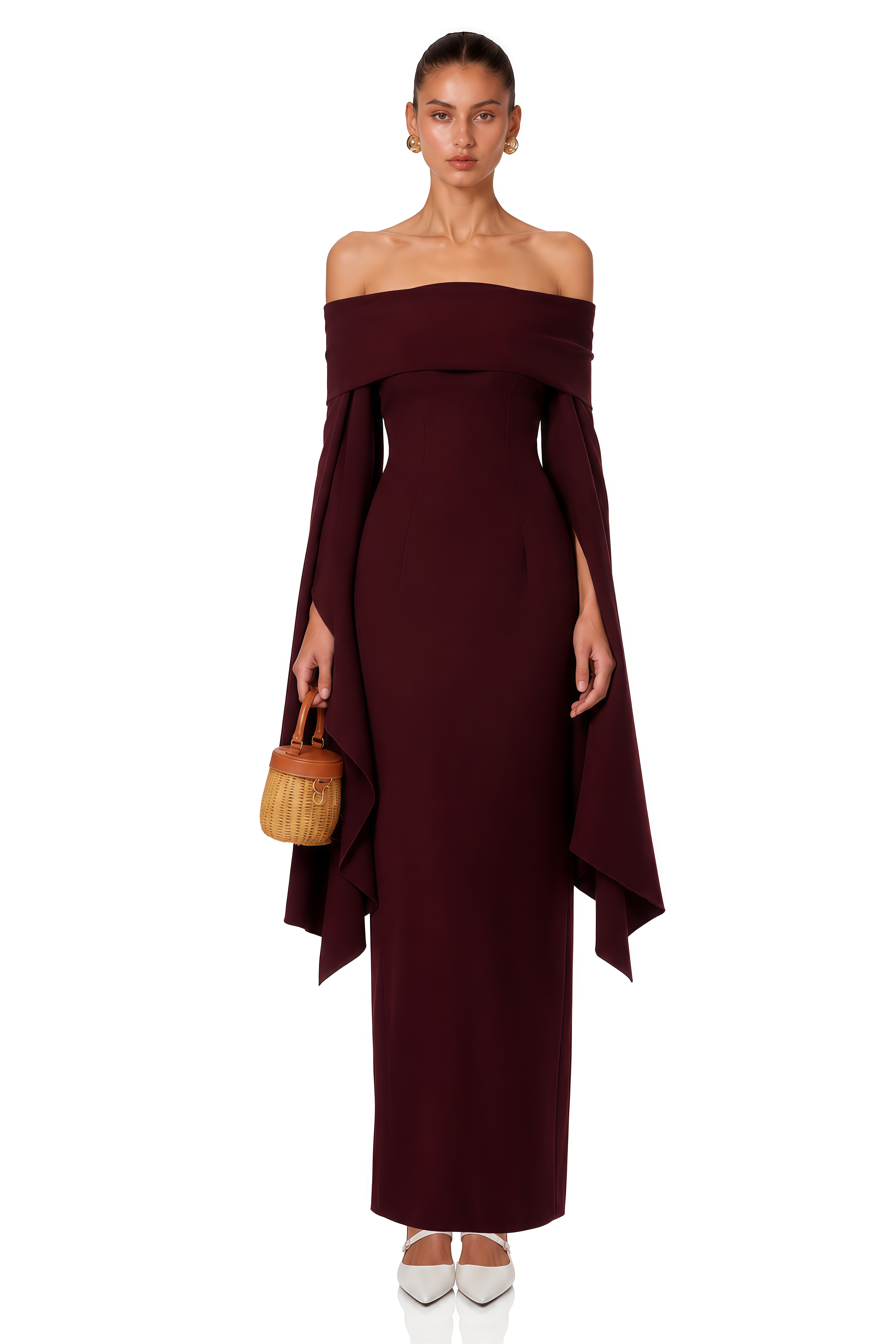 Dorotea Burgundy Off Shoulder Maxi Gown