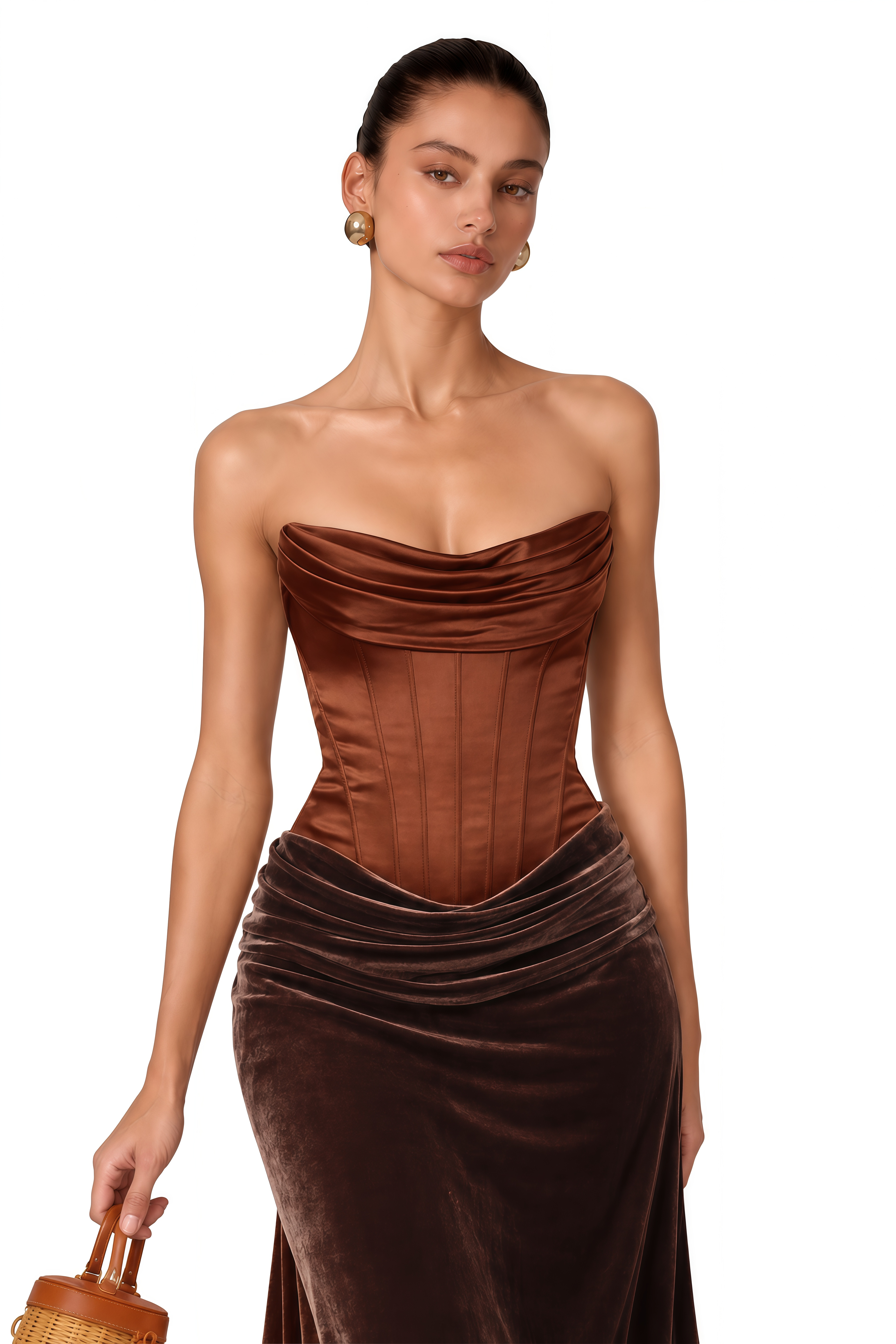 Zoé Brown Strapless Velvet Corset Maxi Gown