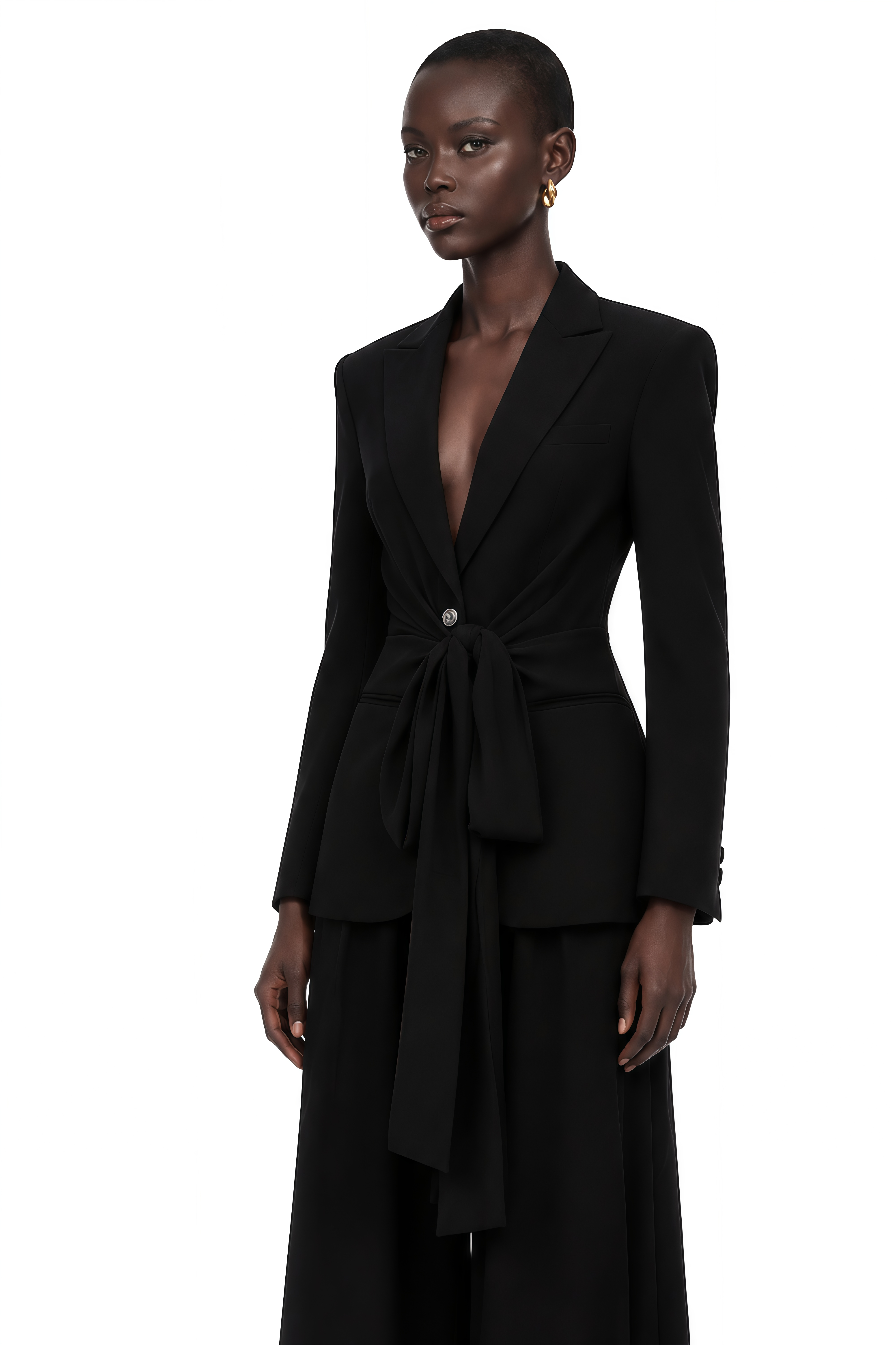 Jasmine Black Belted Wrap Blazer with Tie