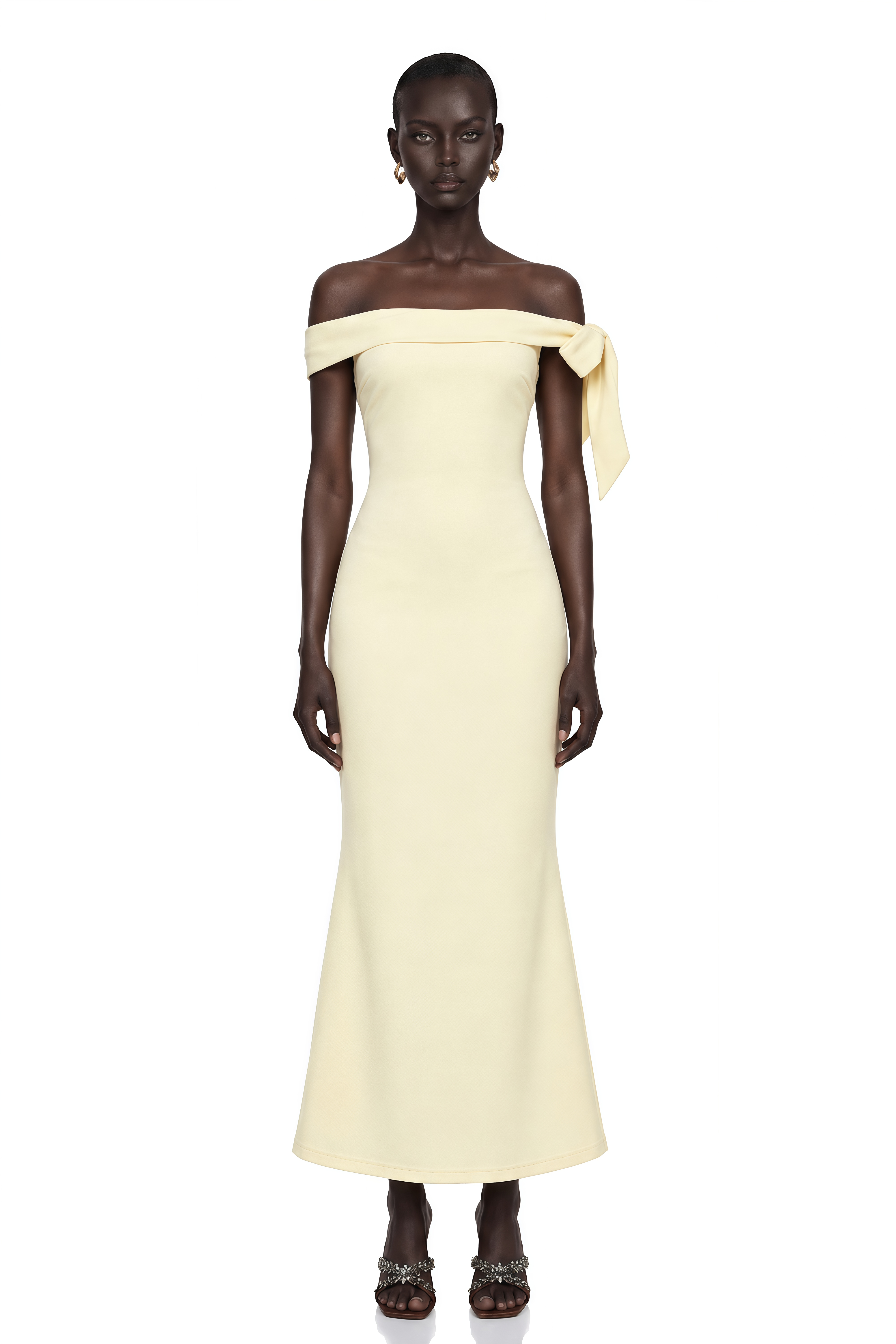 Kore Yellow Off Shoulder Maxi Dress with Bow
