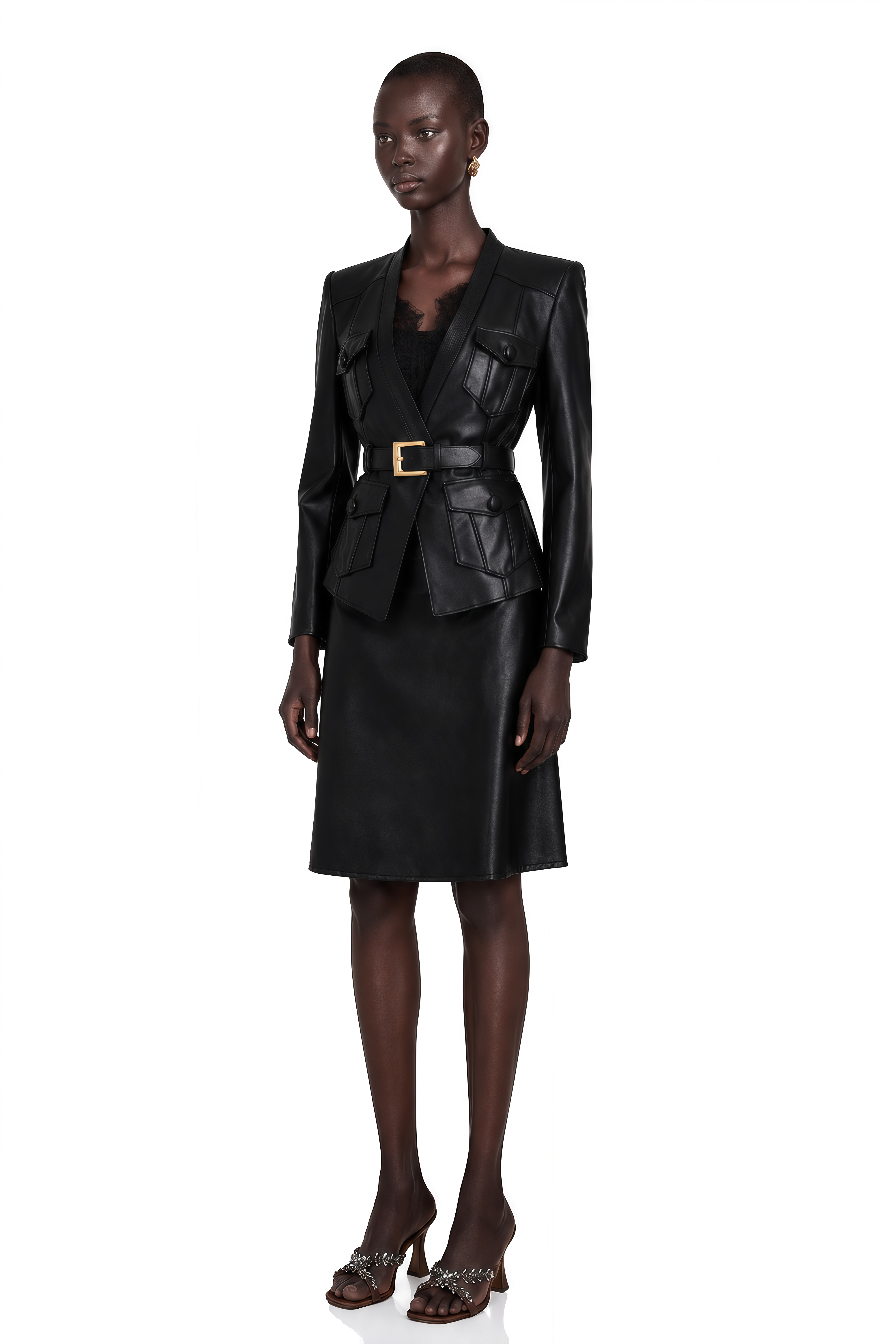 Isabel Black Belted Faux Leather Jacket