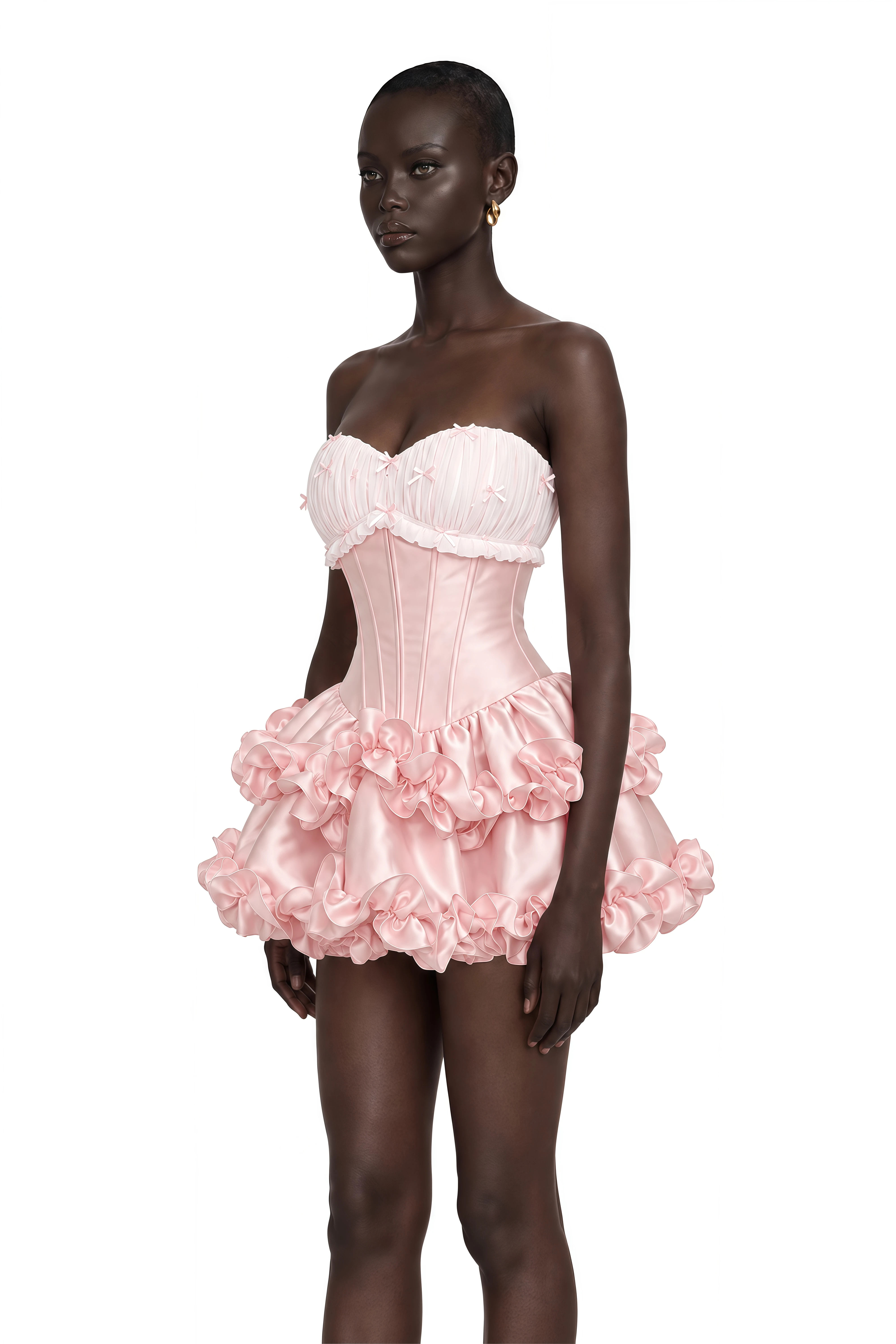 Laurine Pink Ruffled Satin Mini Dress