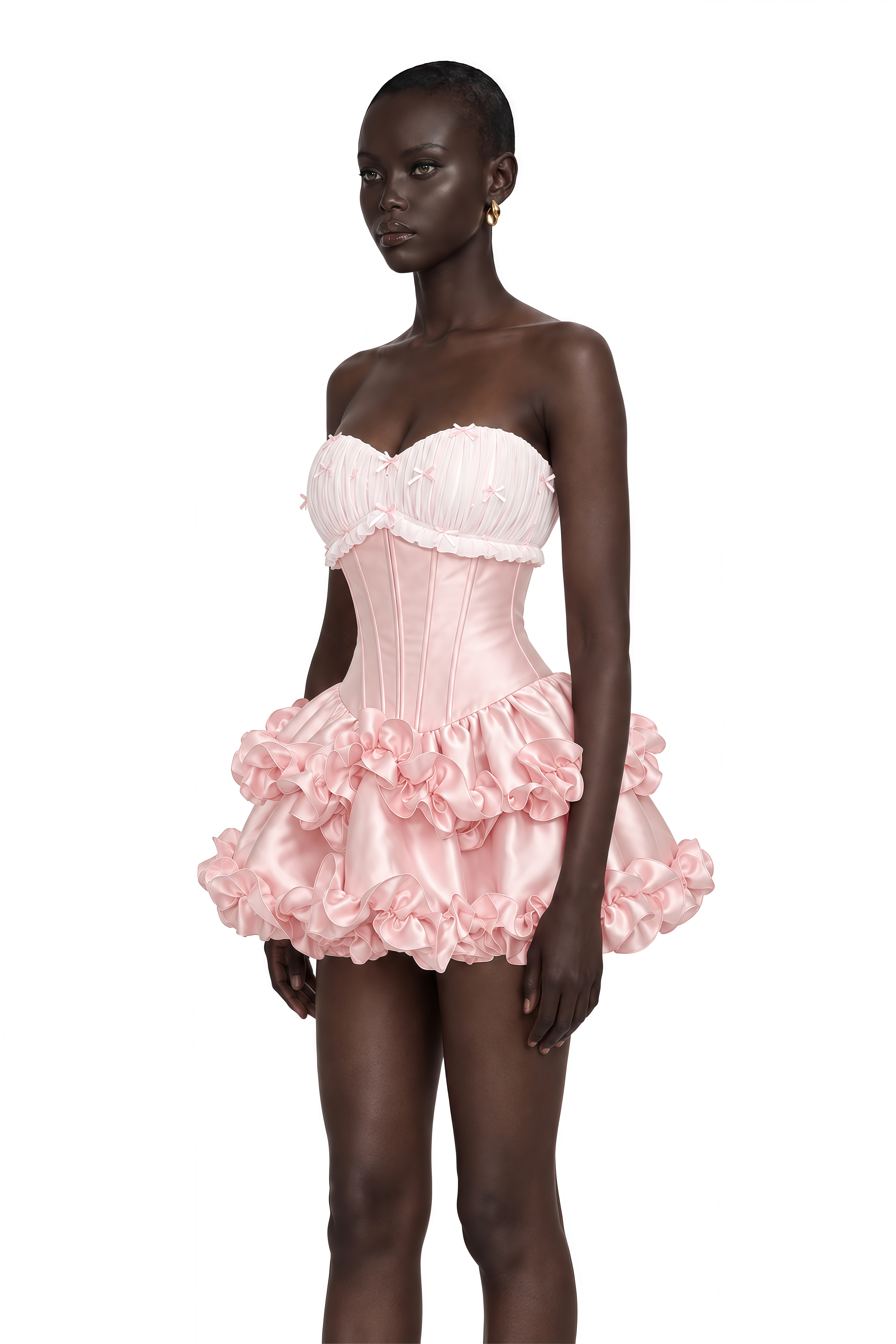 Laurine Pink Ruffled Satin Mini Dress