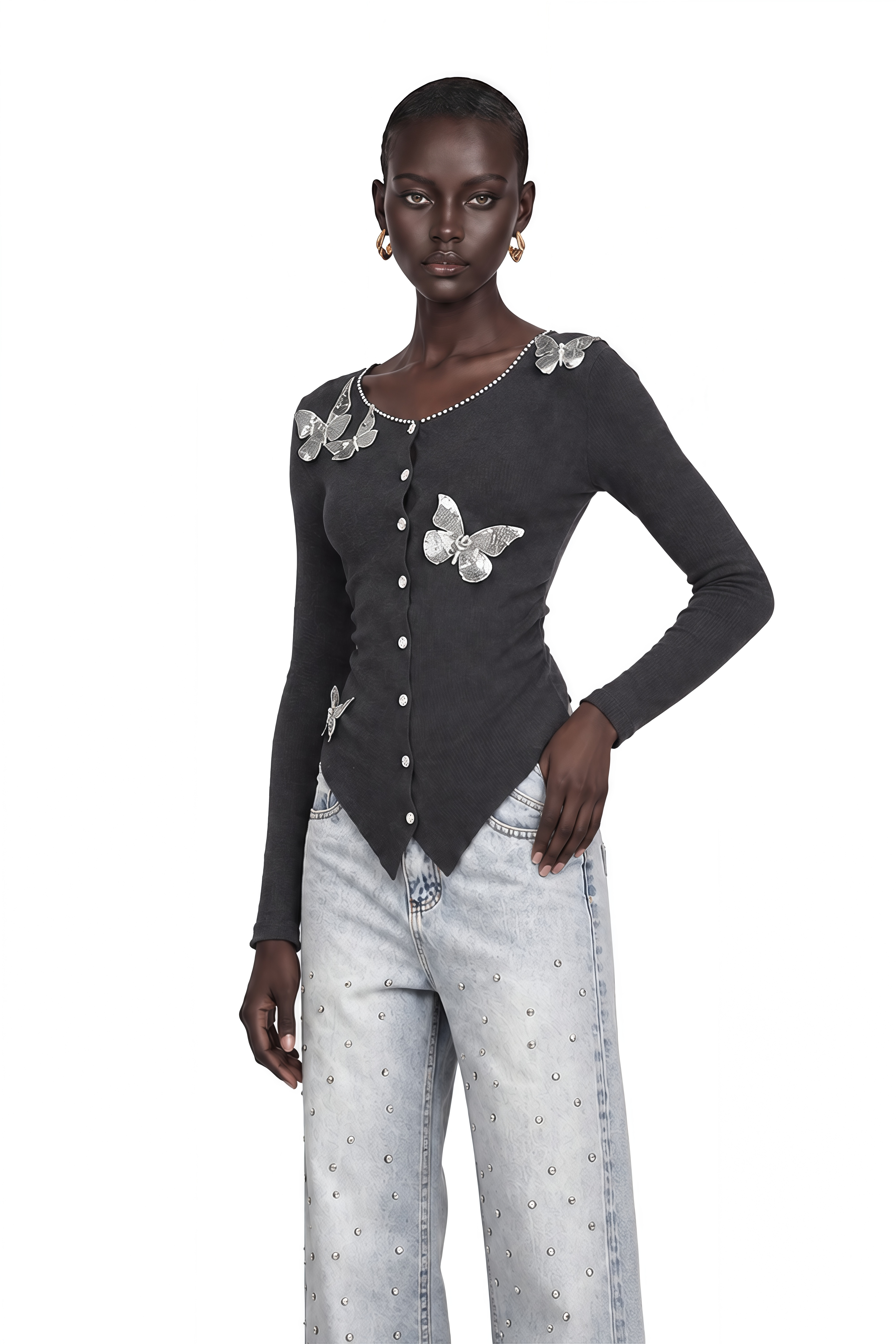 Anastasie Grey Sequined Butterfly-Motif Cardigan