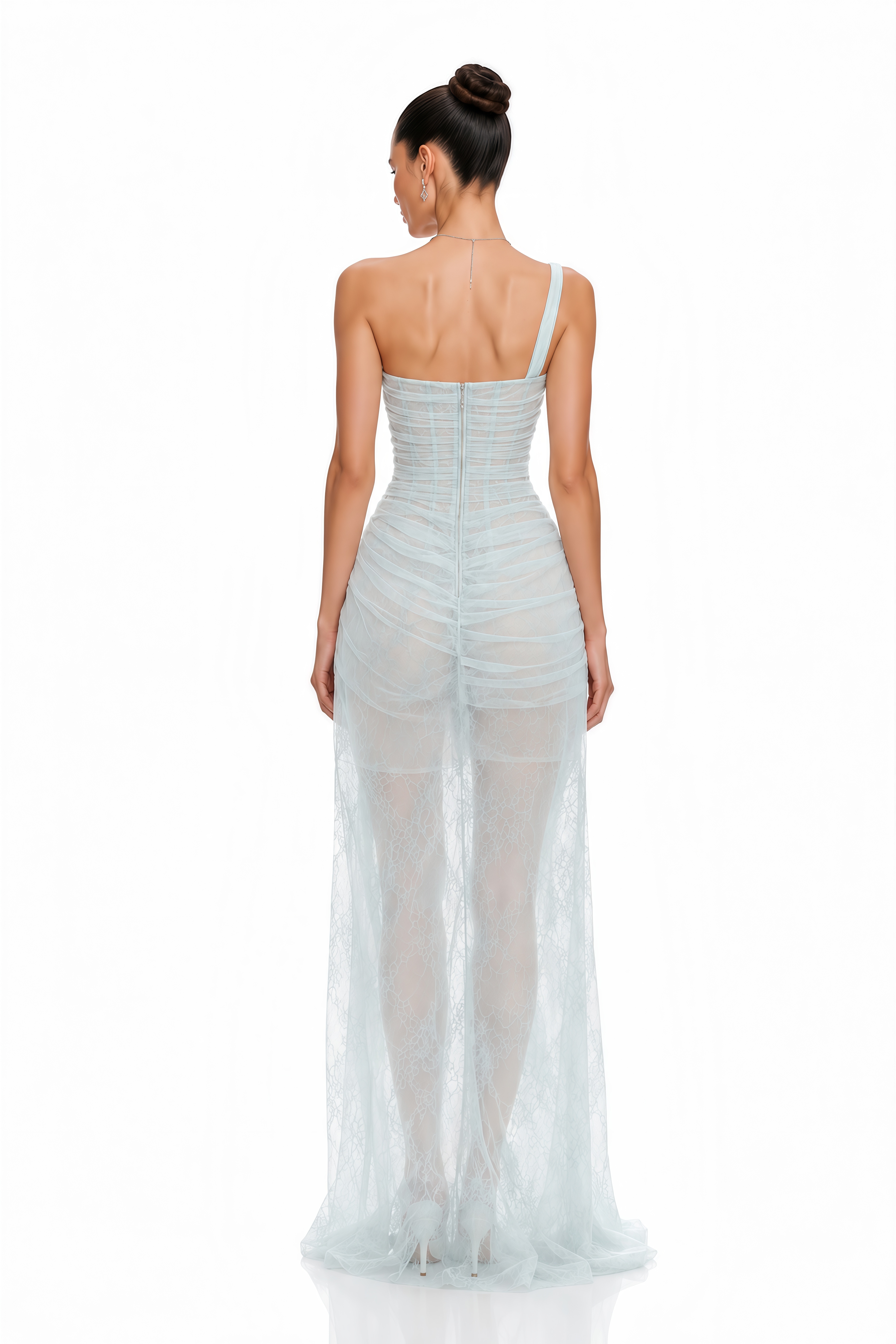 Juno Blue Pleated Mesh Midi Dress