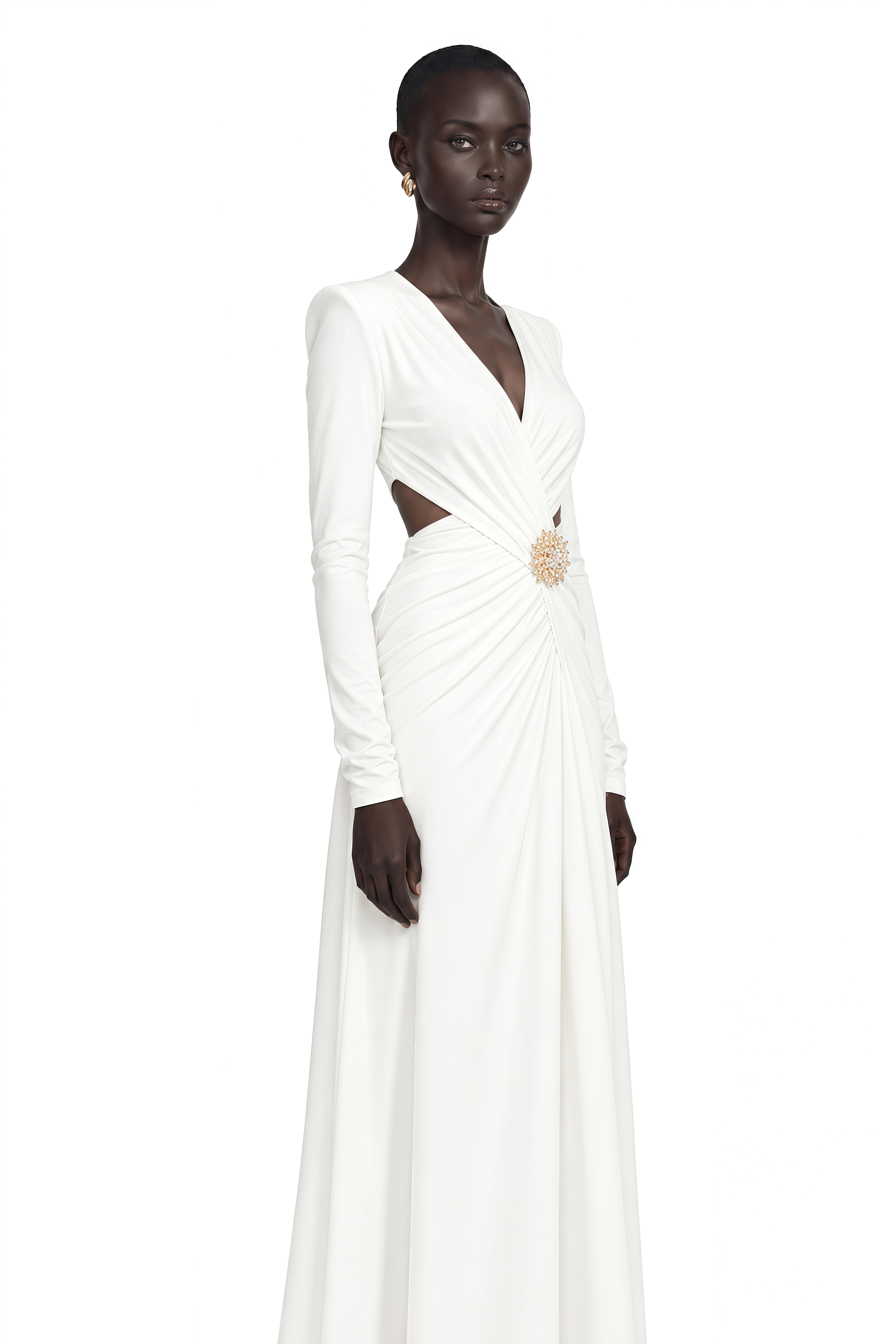 Irena White Cross Front Maxi Dress with Side Slit