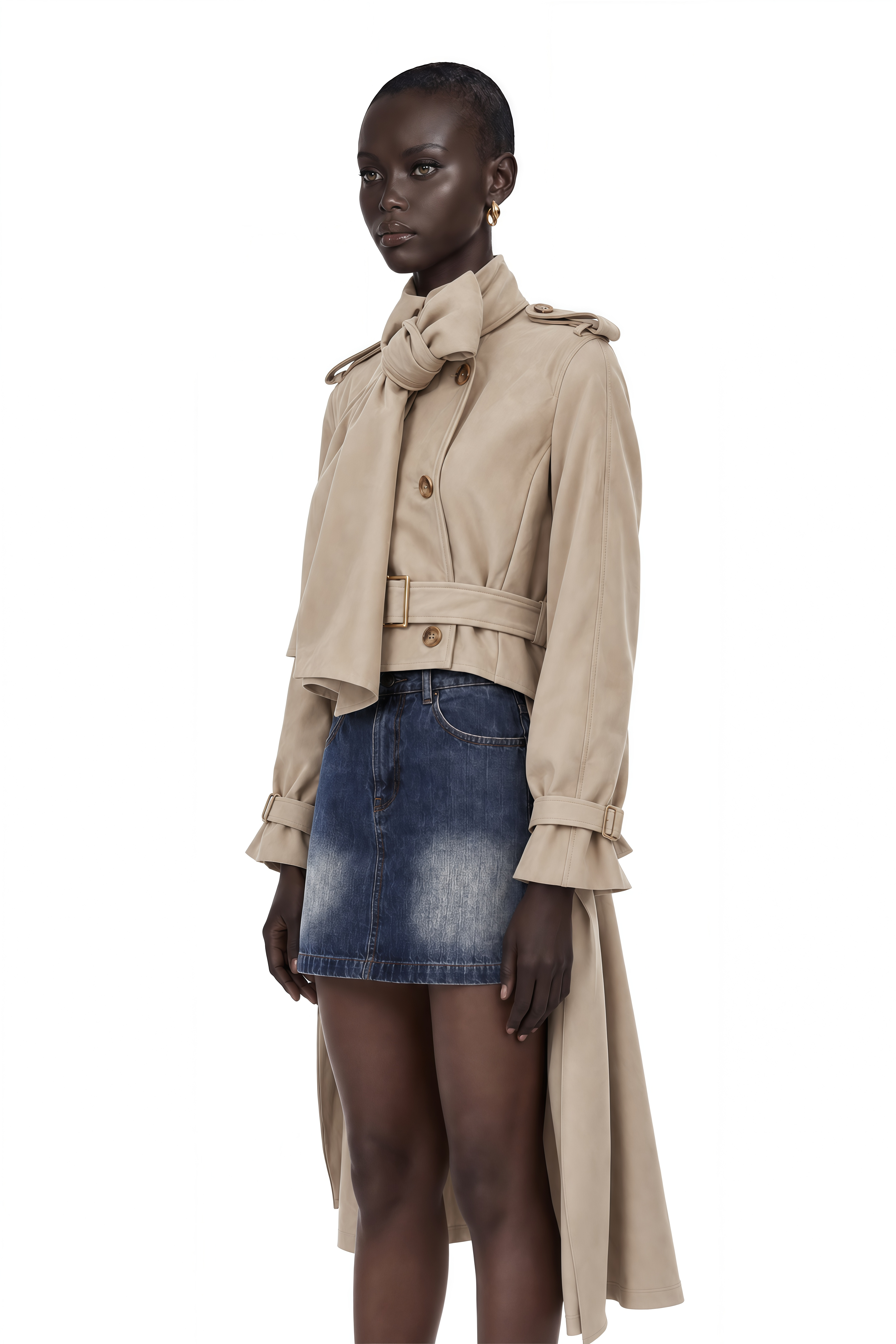 Szabina Khaki Asymmetrical Short Trench Coat