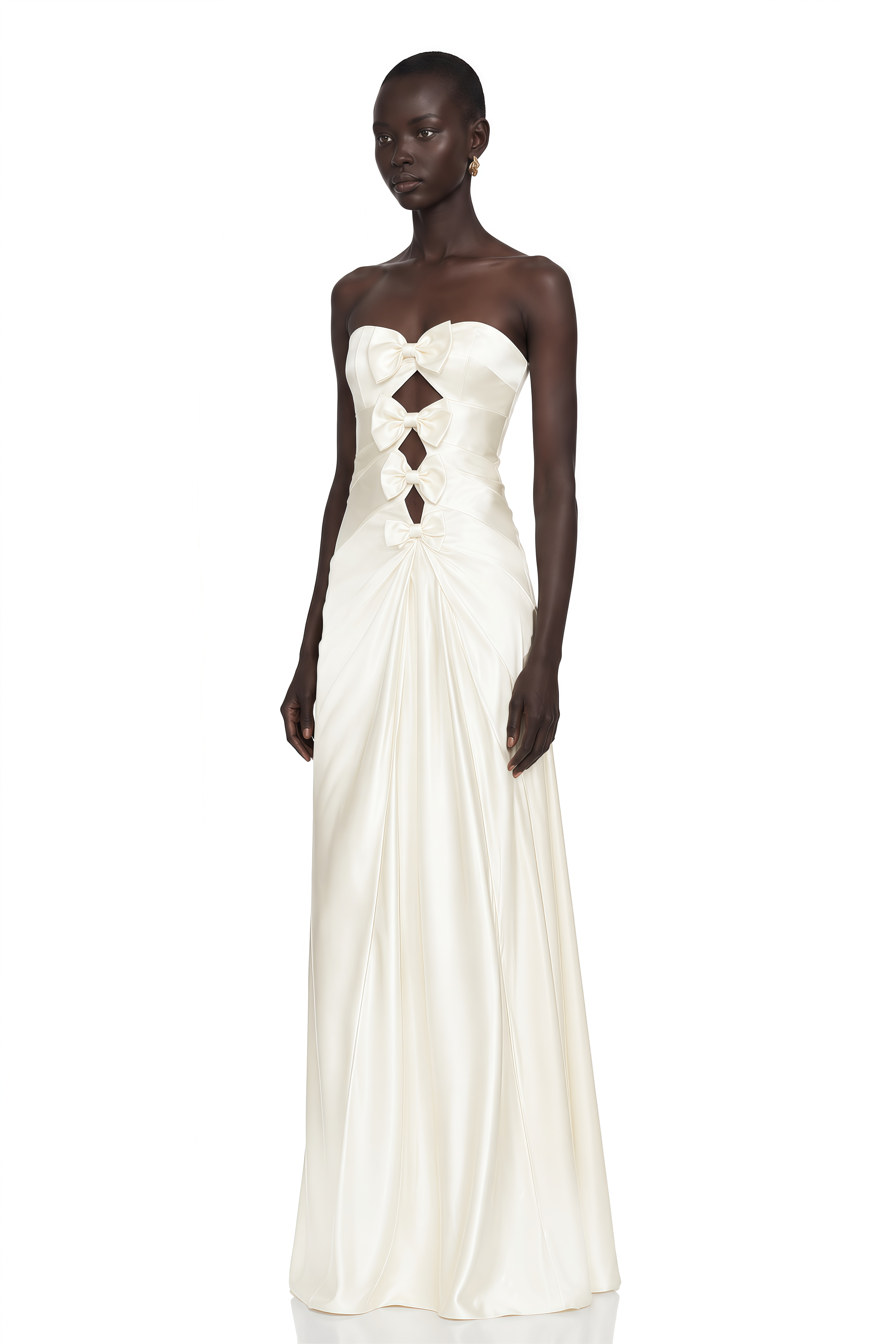 Ramona White Cut-Out Bow Pleated Maxi Dress