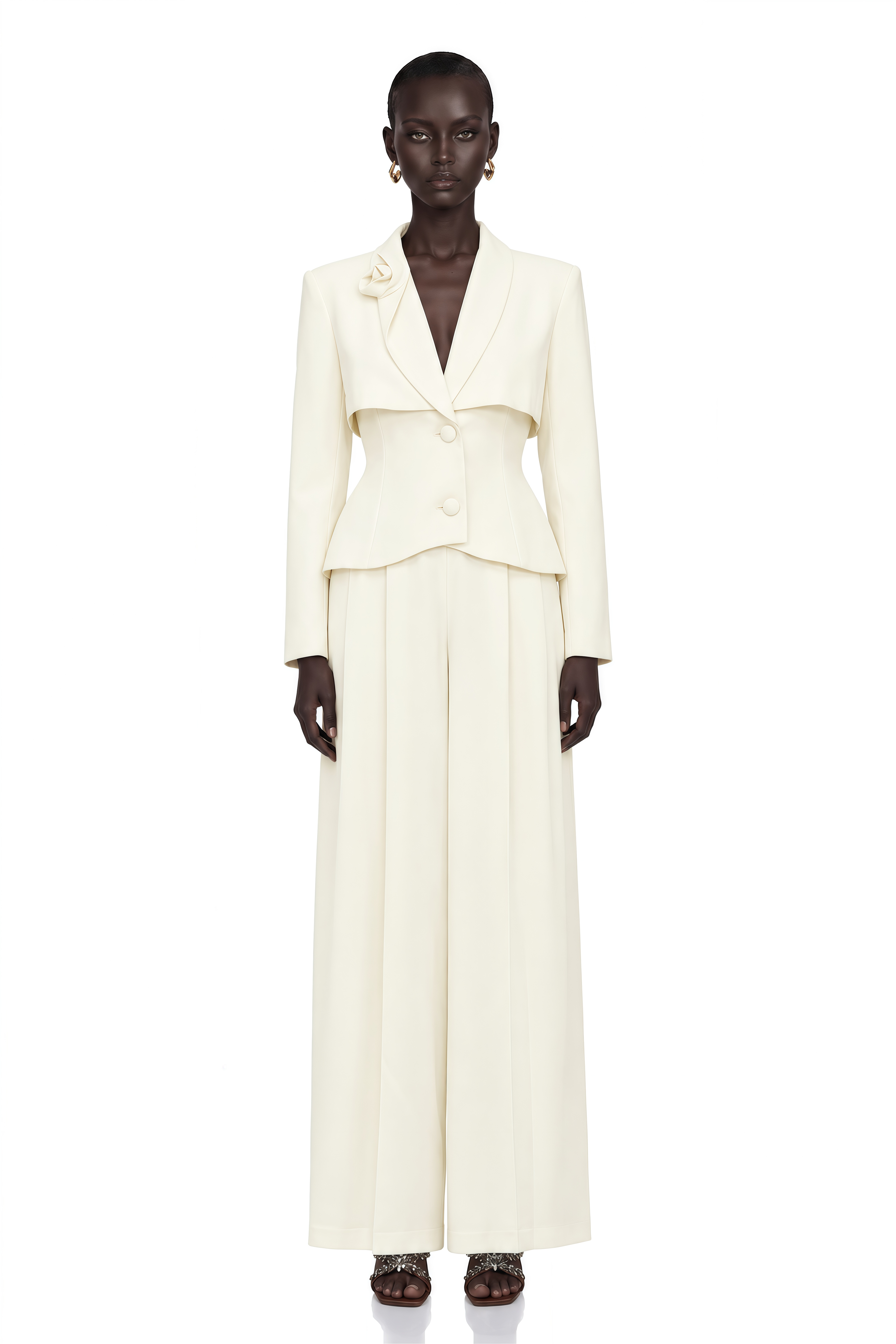 Teresa Neutral 3D Petal Blazer & Trousers Set