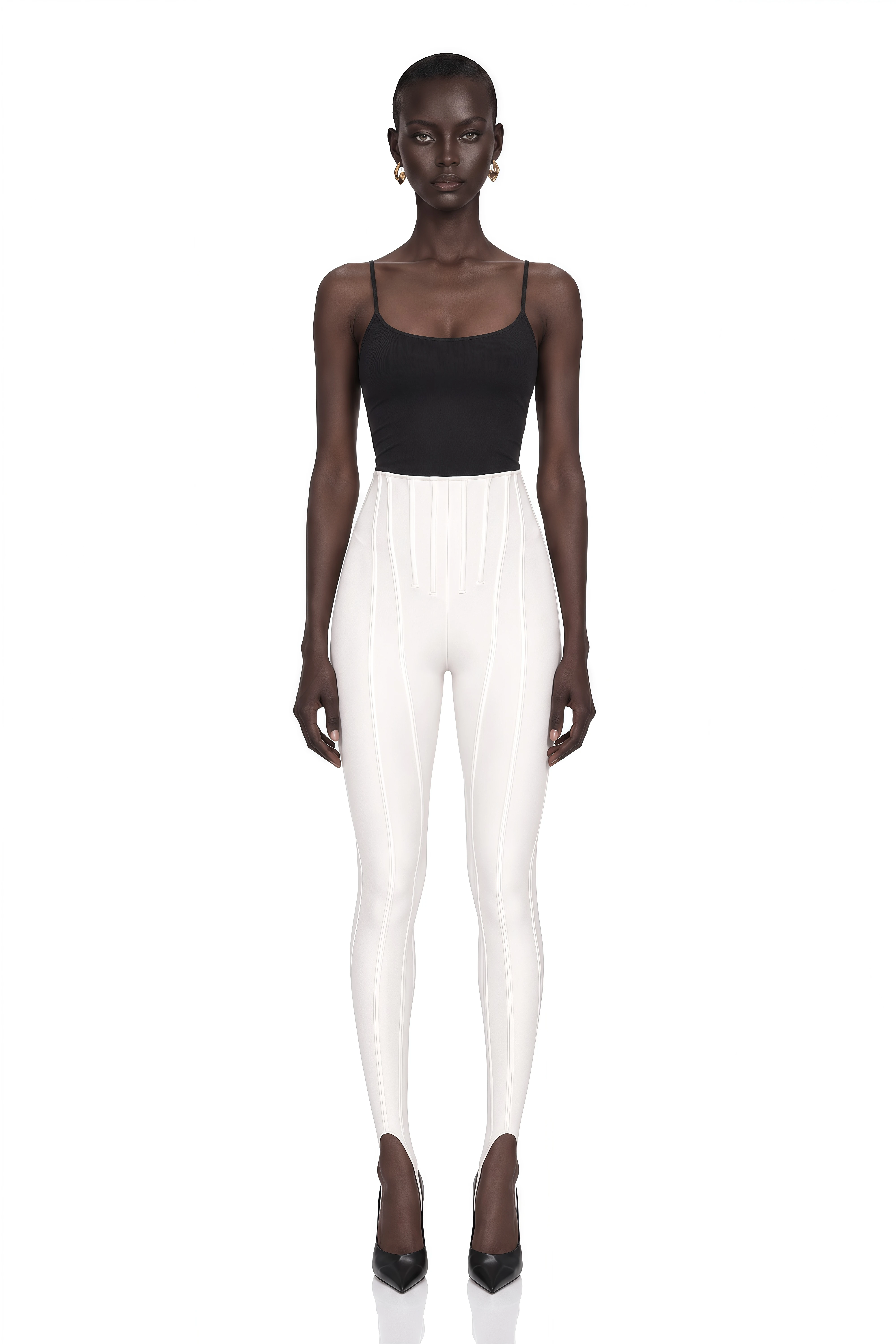 Cordelia White Decorative Stitching Leggings