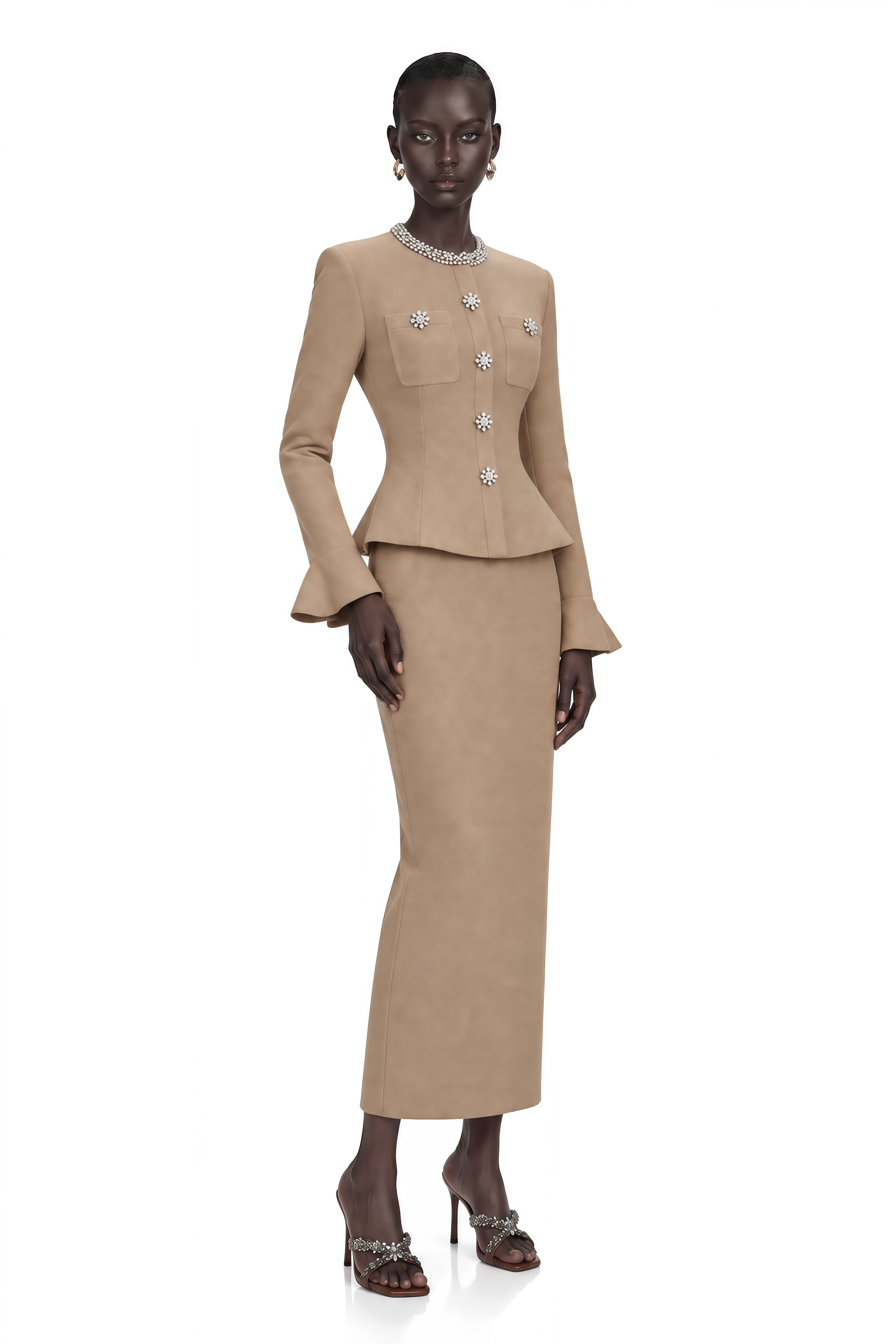 Kayla Gold Crystal Embellished Knit Midi Dress