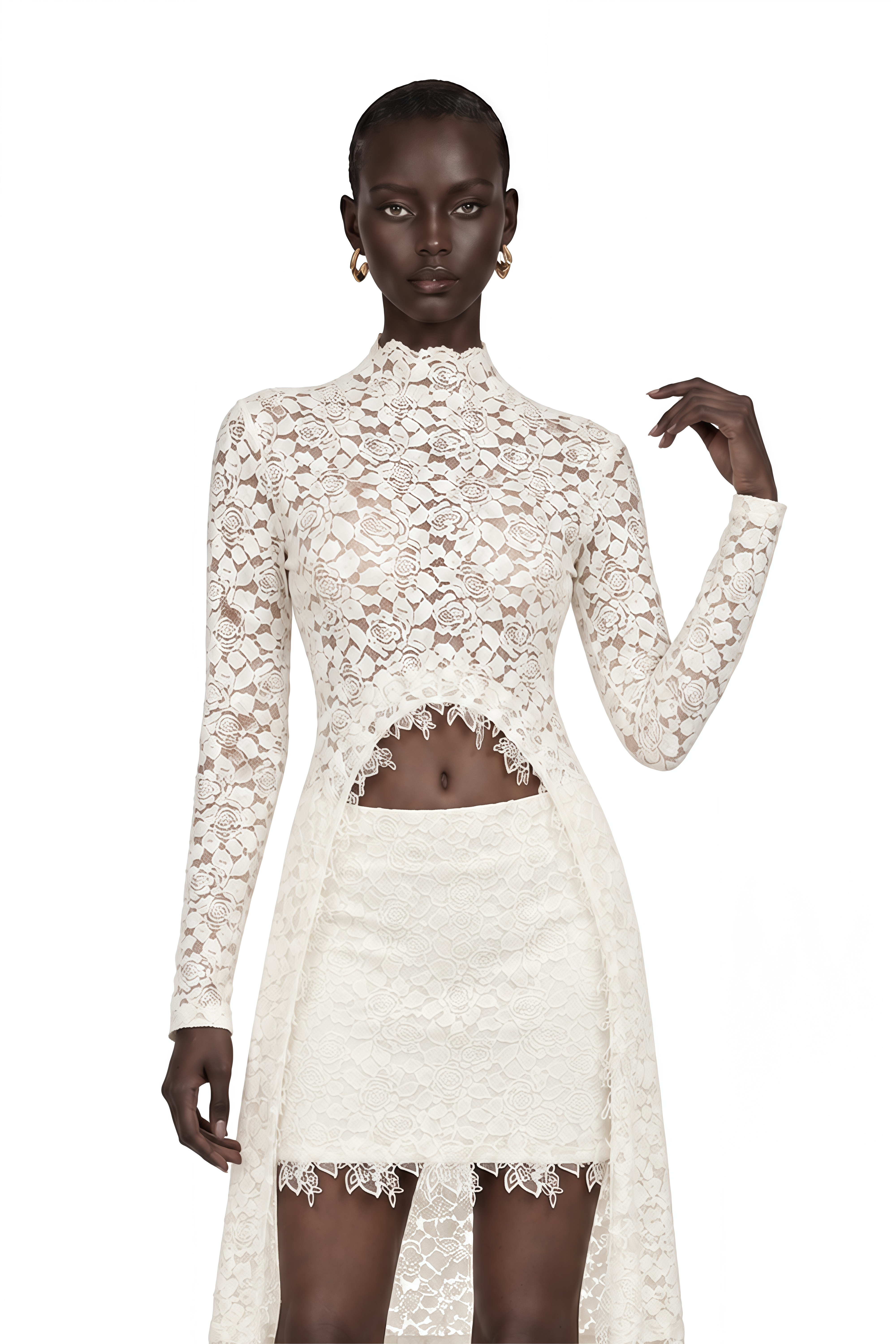 Fallon Off White Floral Lace Blouse & Skirt Set