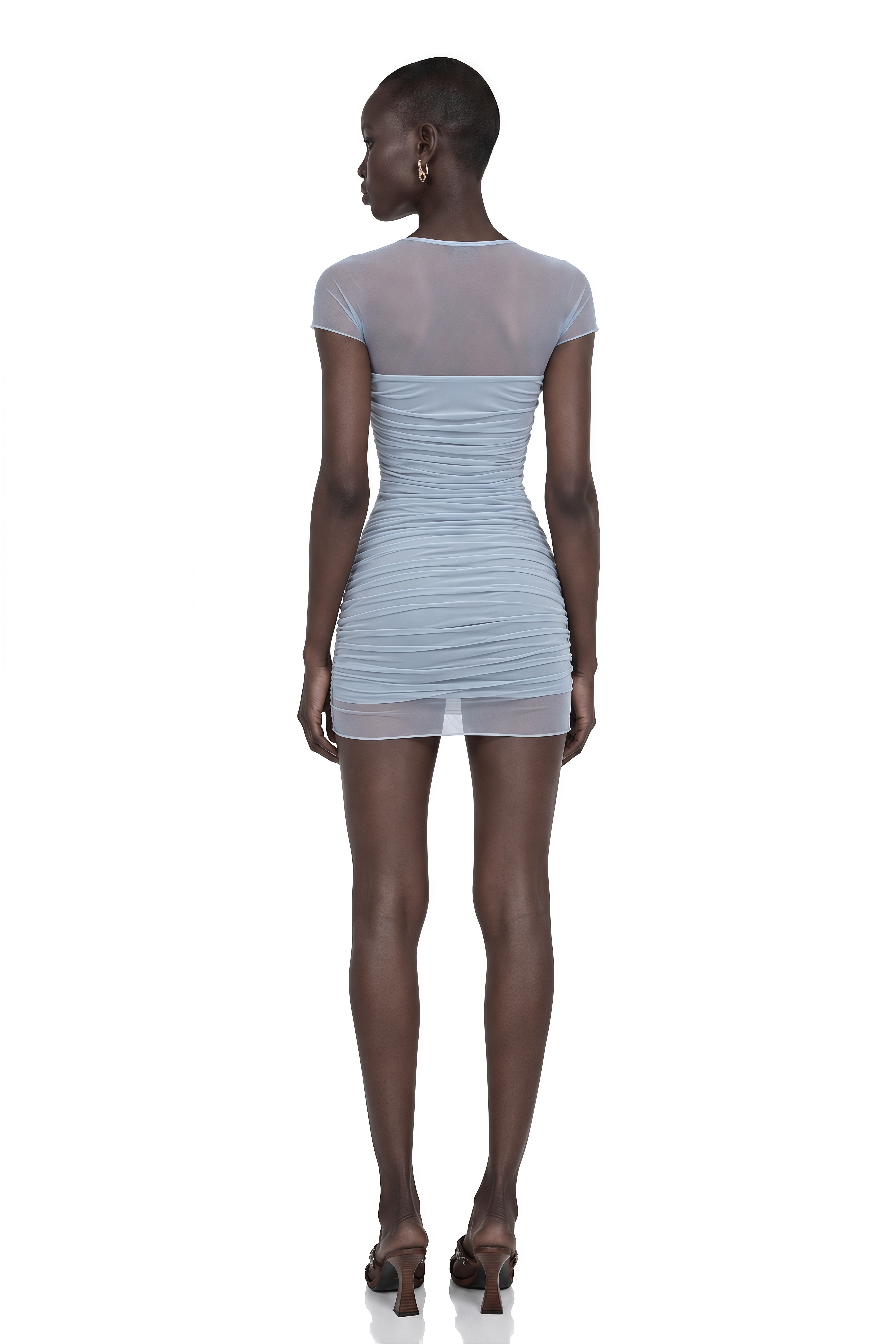 Josiane Baby Blue Semi-Sheer Ruched Mini Dress