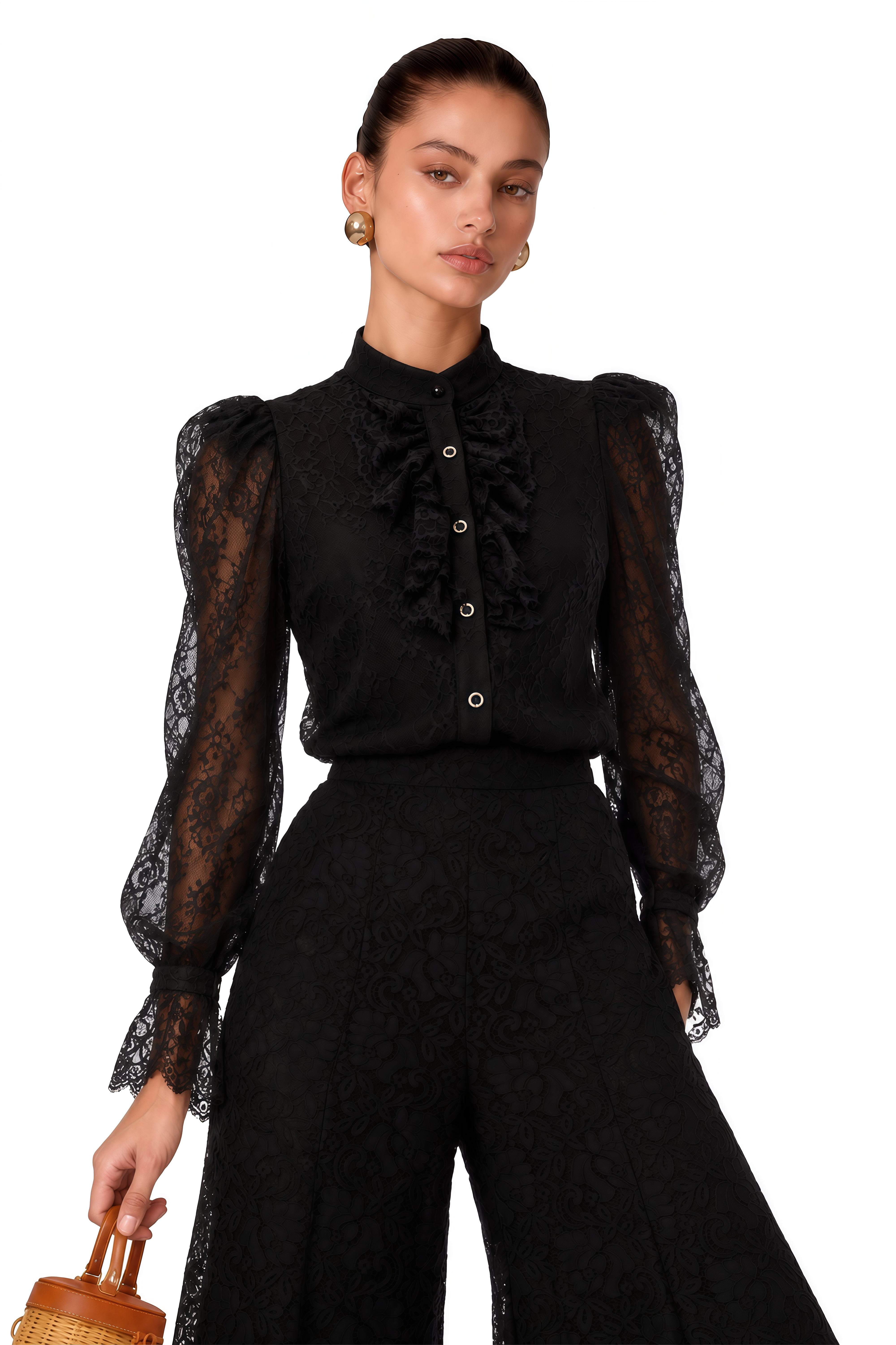 Brigitte Black High Neck Ruched Blouse