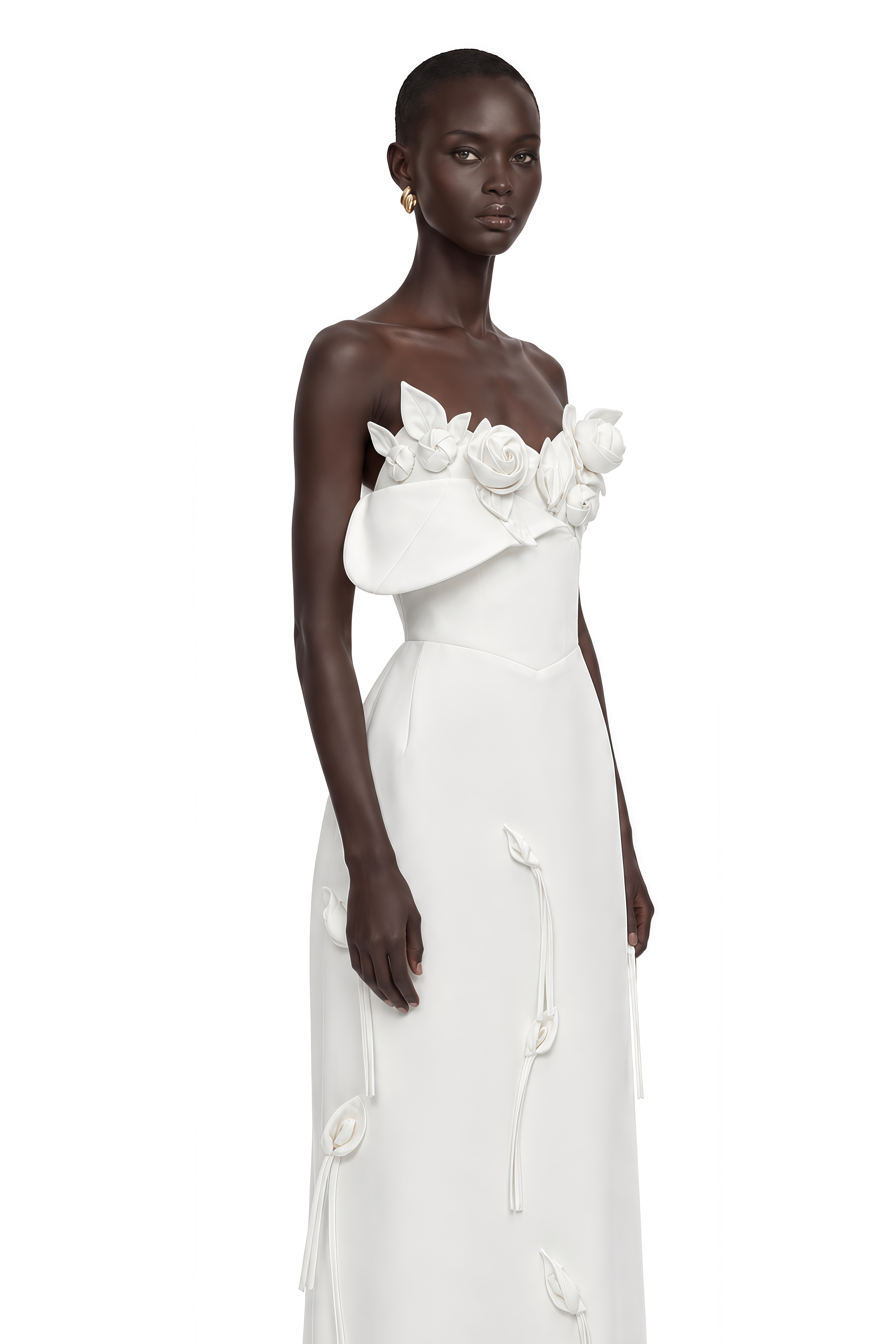 Zadie White Maxi Dress with 3D Petals
