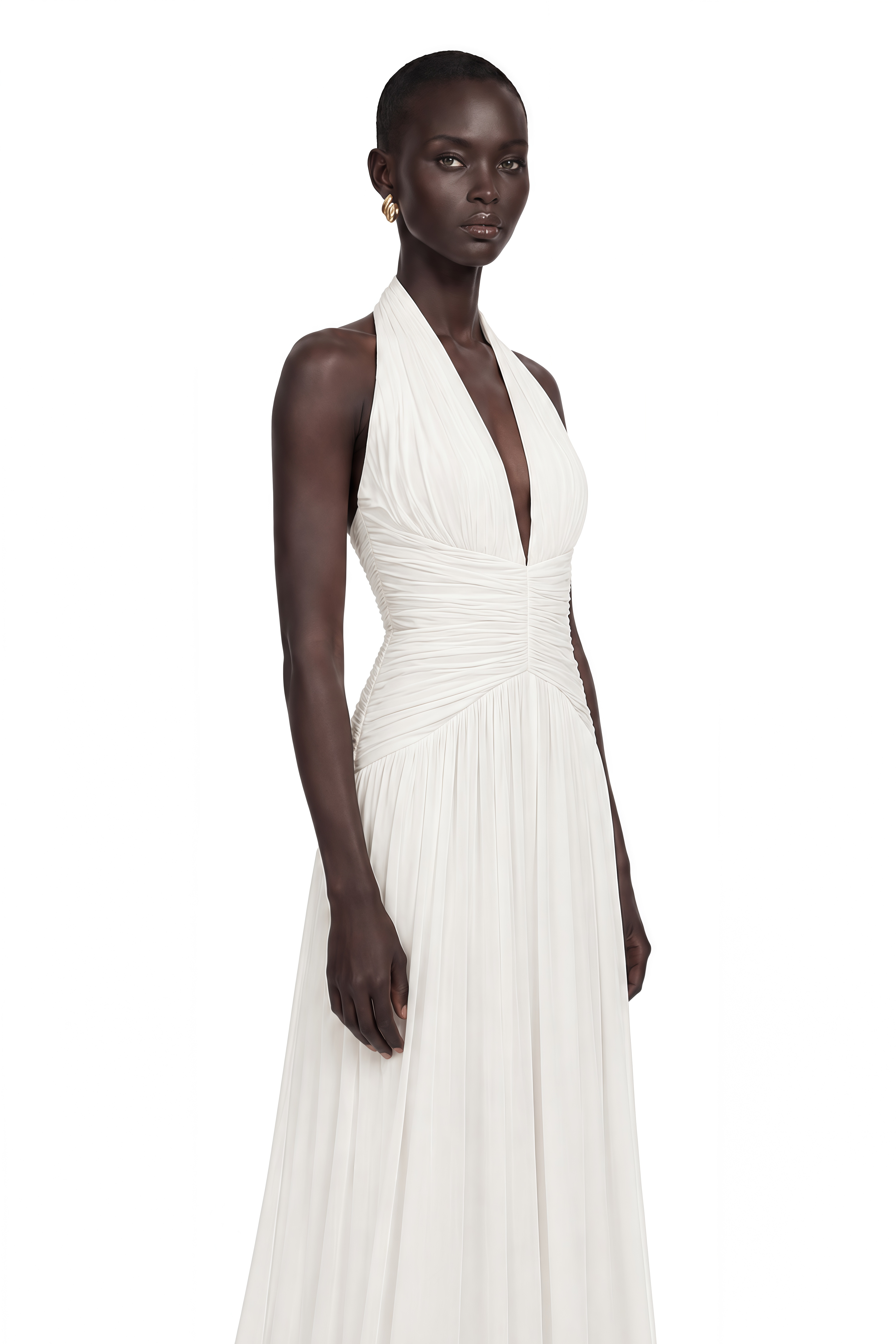 Ramona White Feather Hem Gathered Maxi Dress