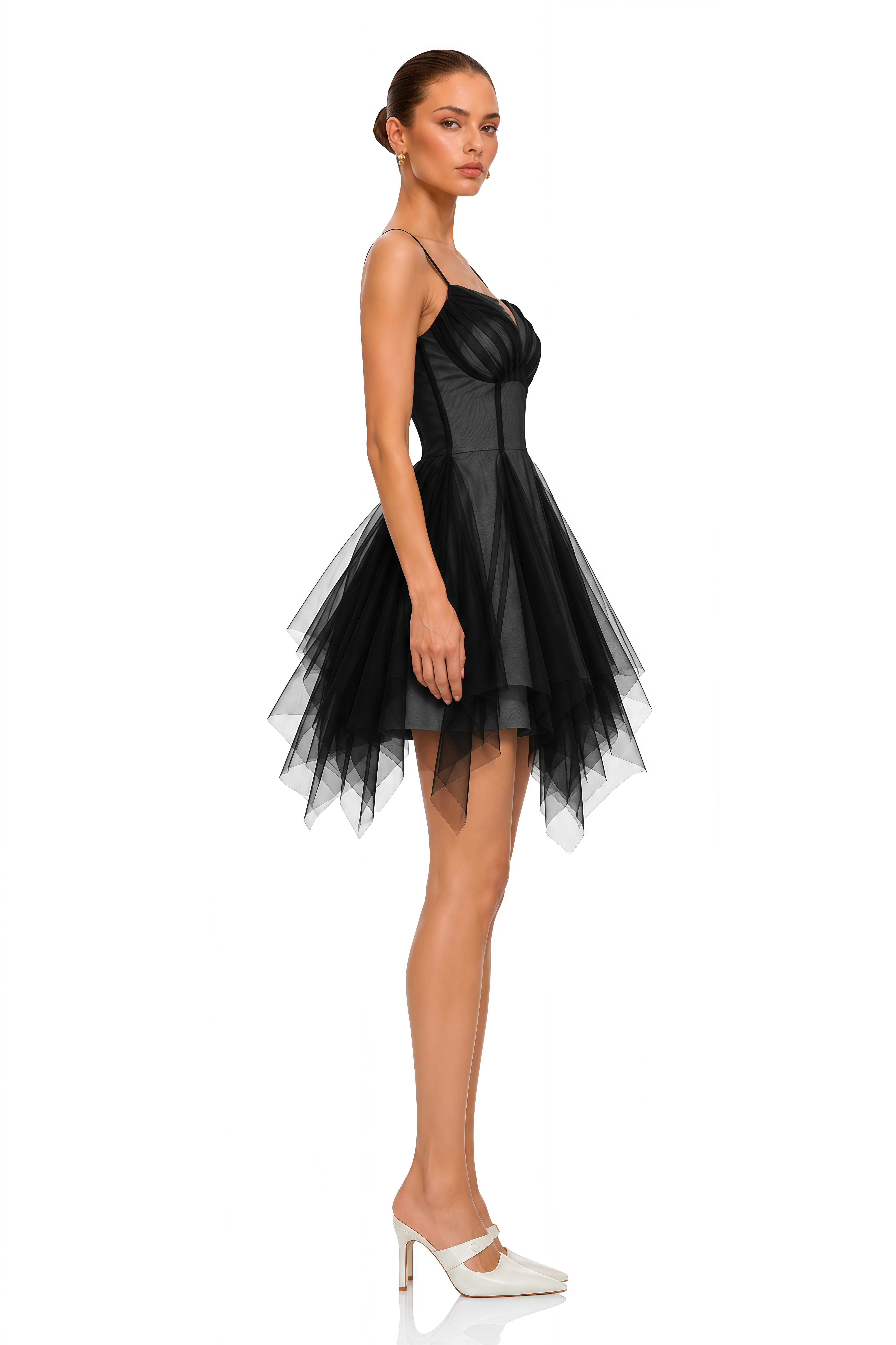 Echo Black Sweetheart Ruffled Mini Dress