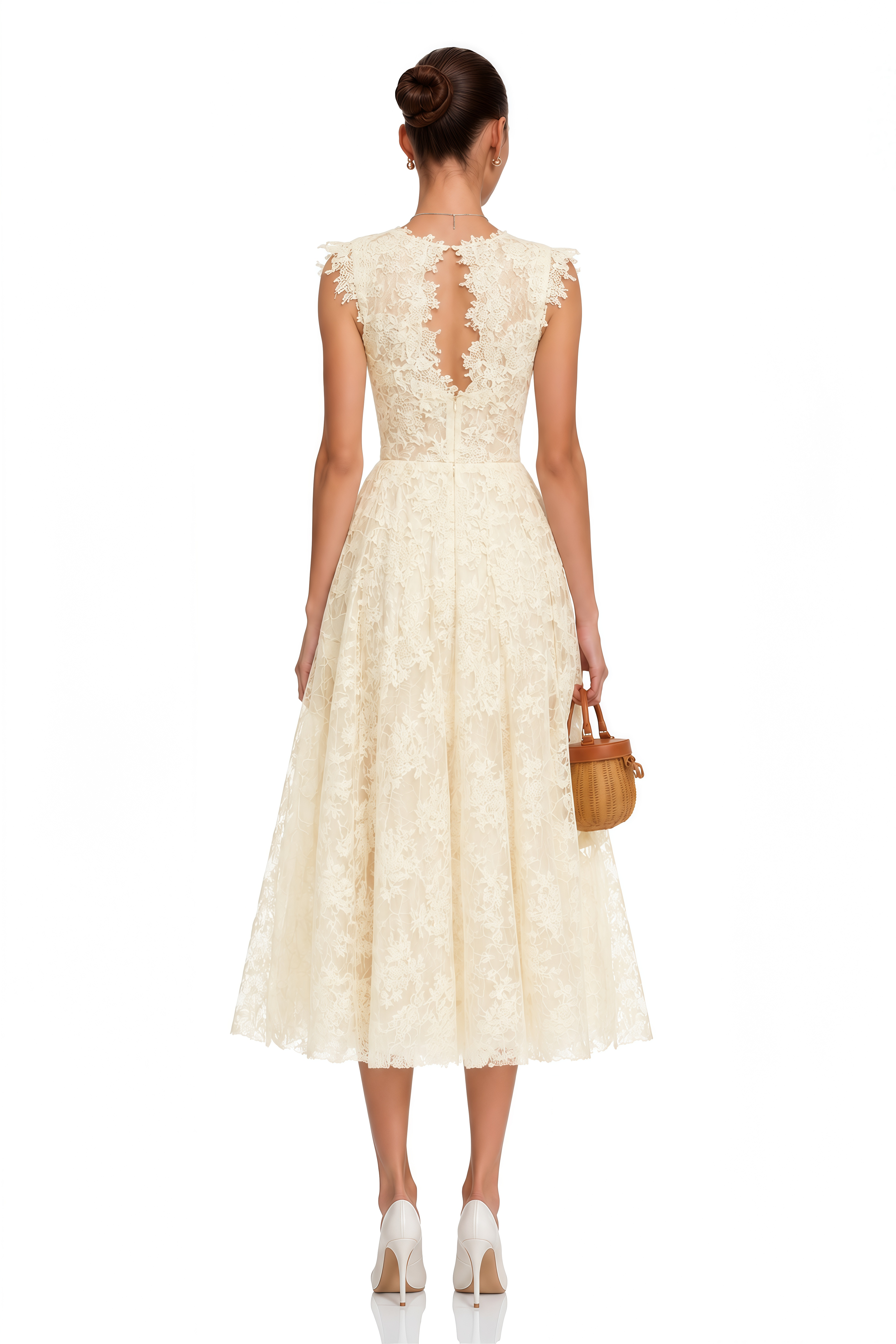 Assunta White Floral Embroidered Midi Dress