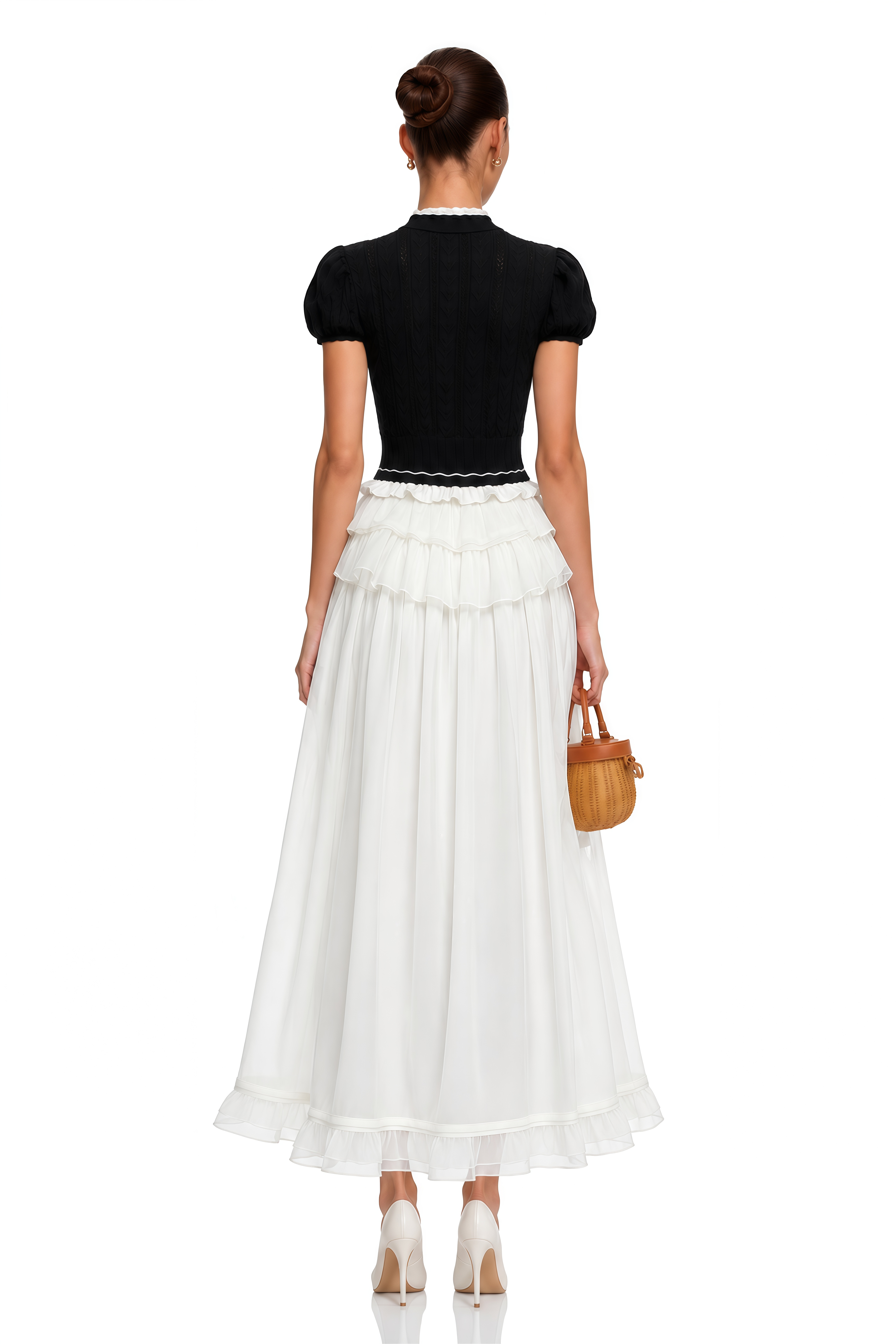 Scarlett Black Ruffled Knit Top with Bow & Skirt Set