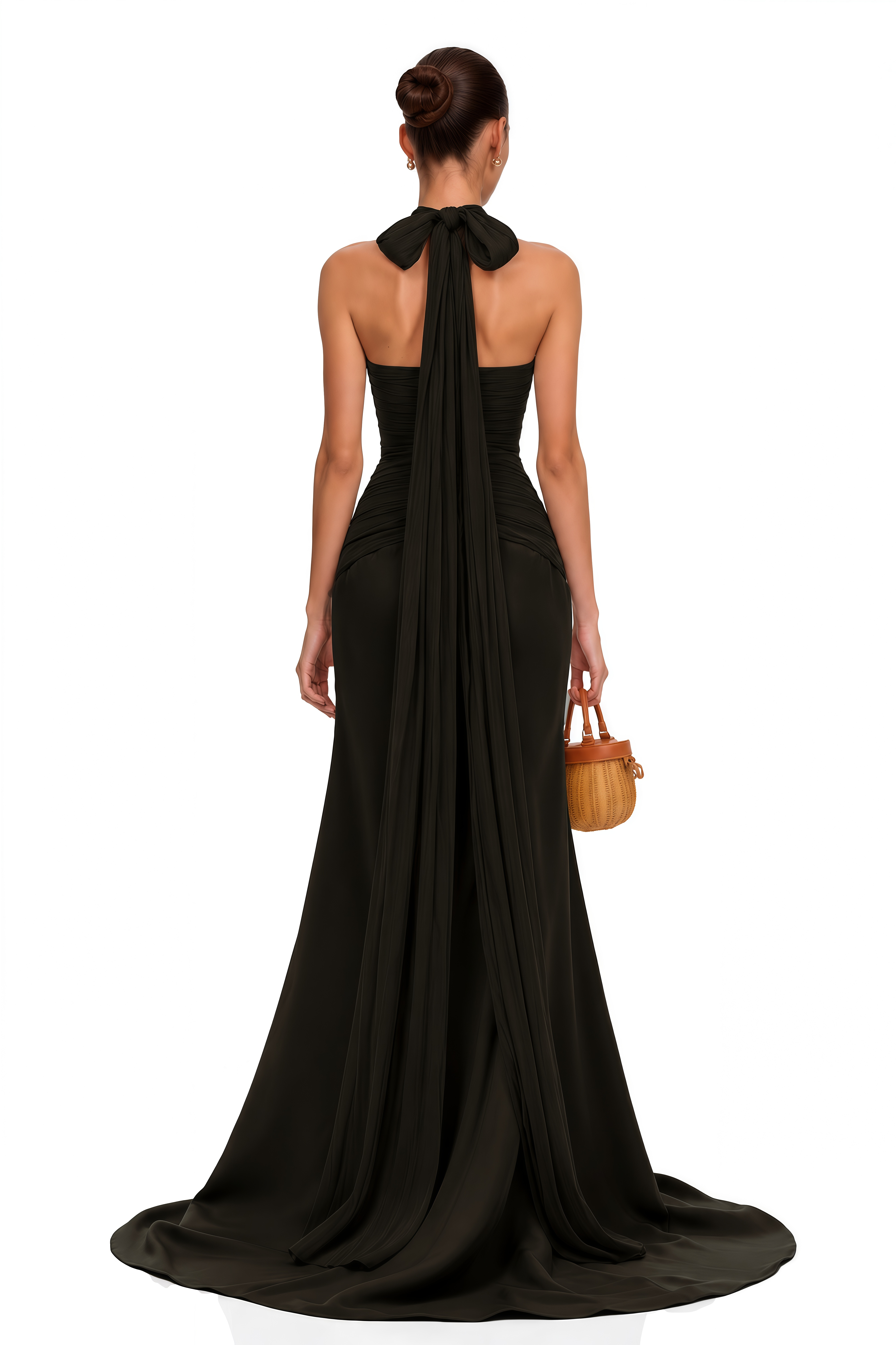 Emmeline Black Train Design Gathered Maxi Dress