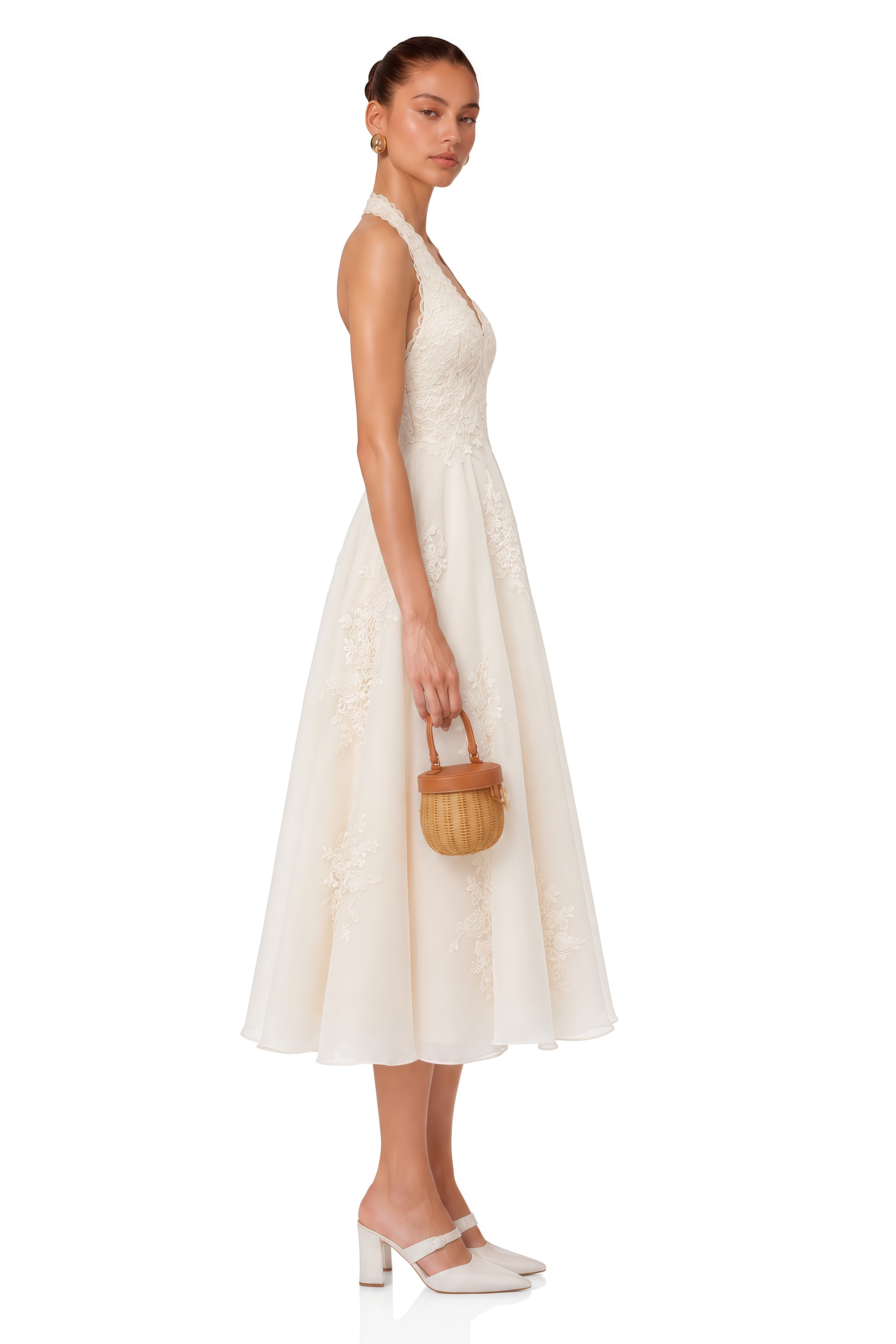Jasmine White Lace Sweetheart Midi Dress