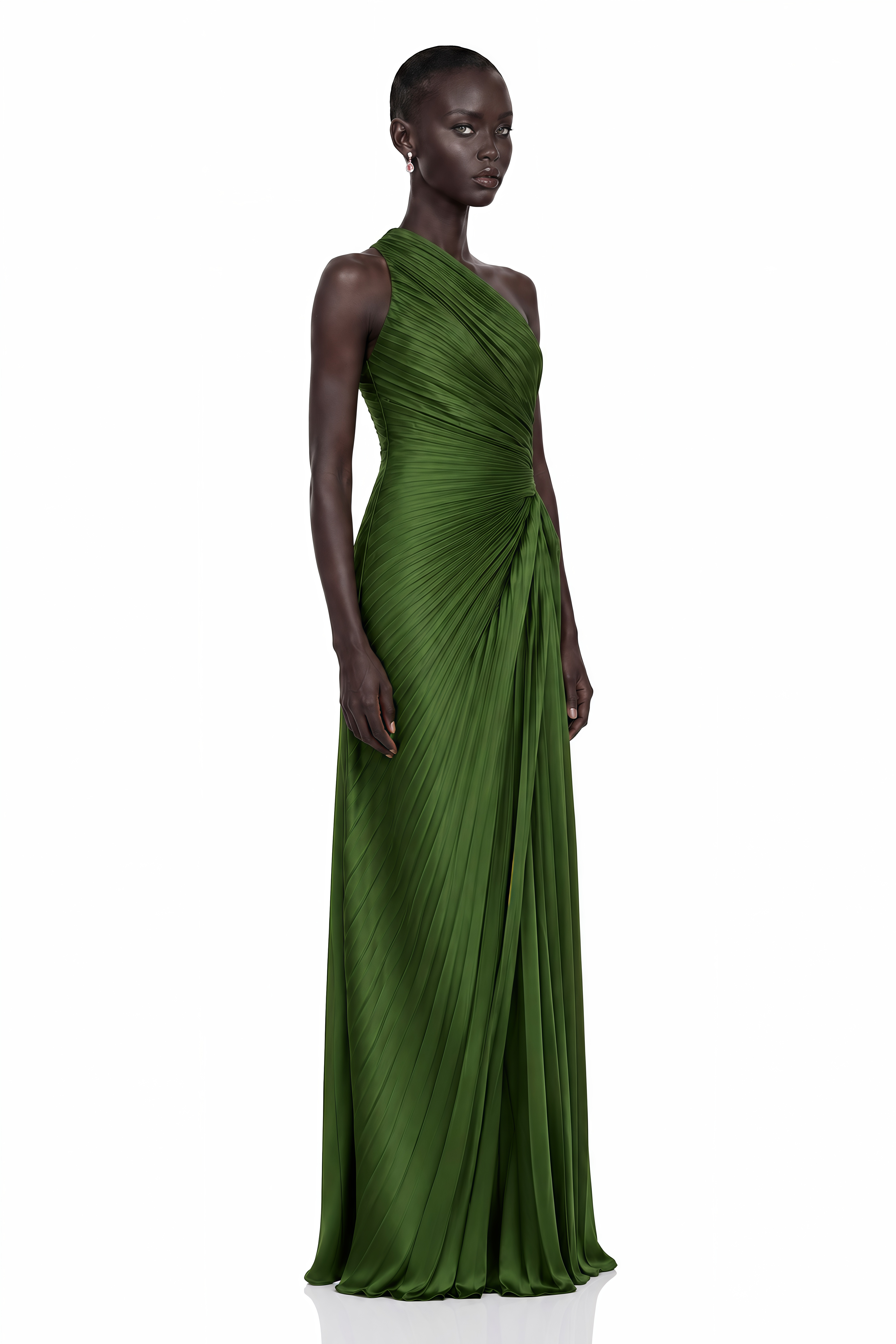 green 1 piece dress Firoozeh Emerald One Shoulder Pleated Maxi green formal dress