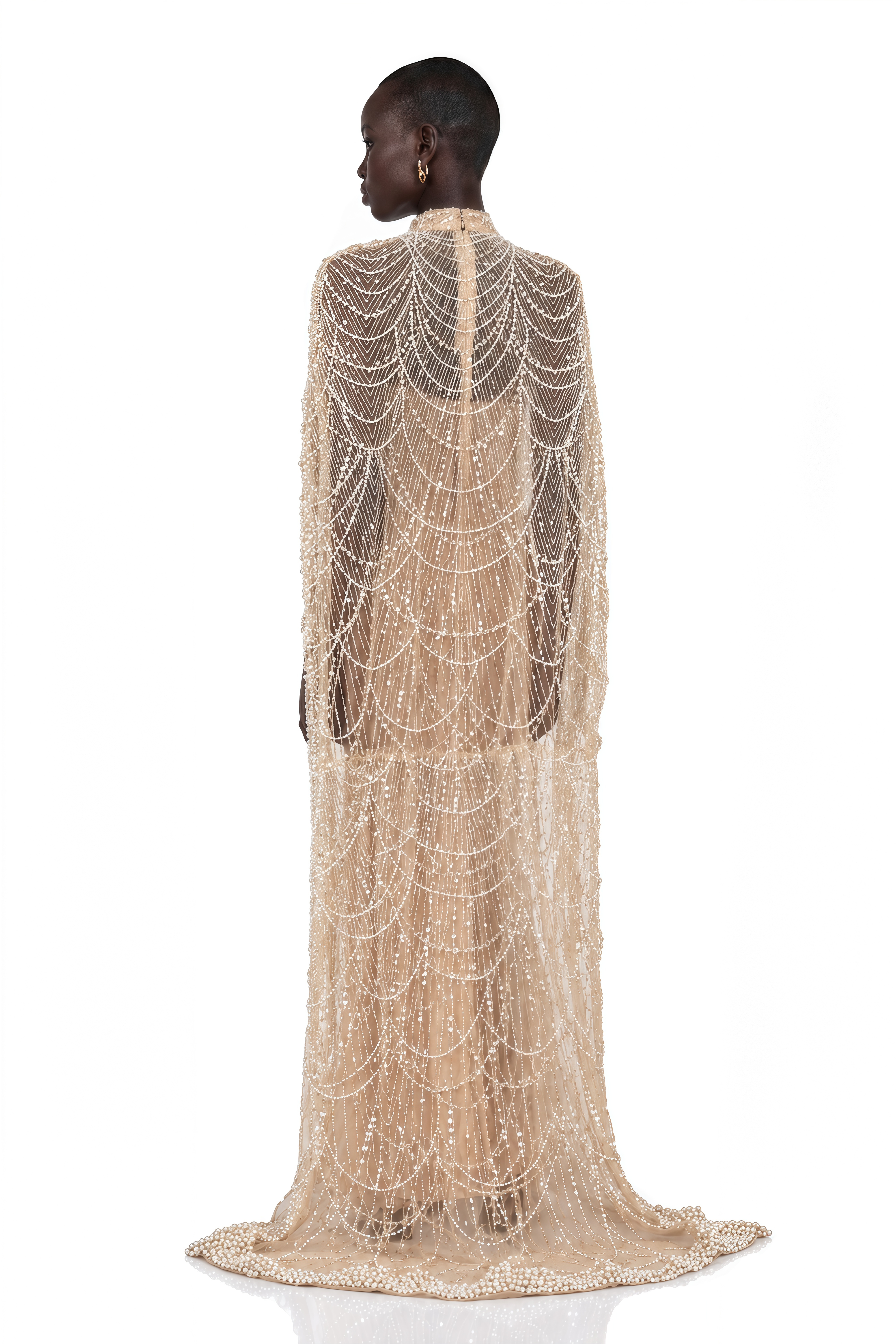 Frederica Champagne Beaded Cape & Gown Matching Set
