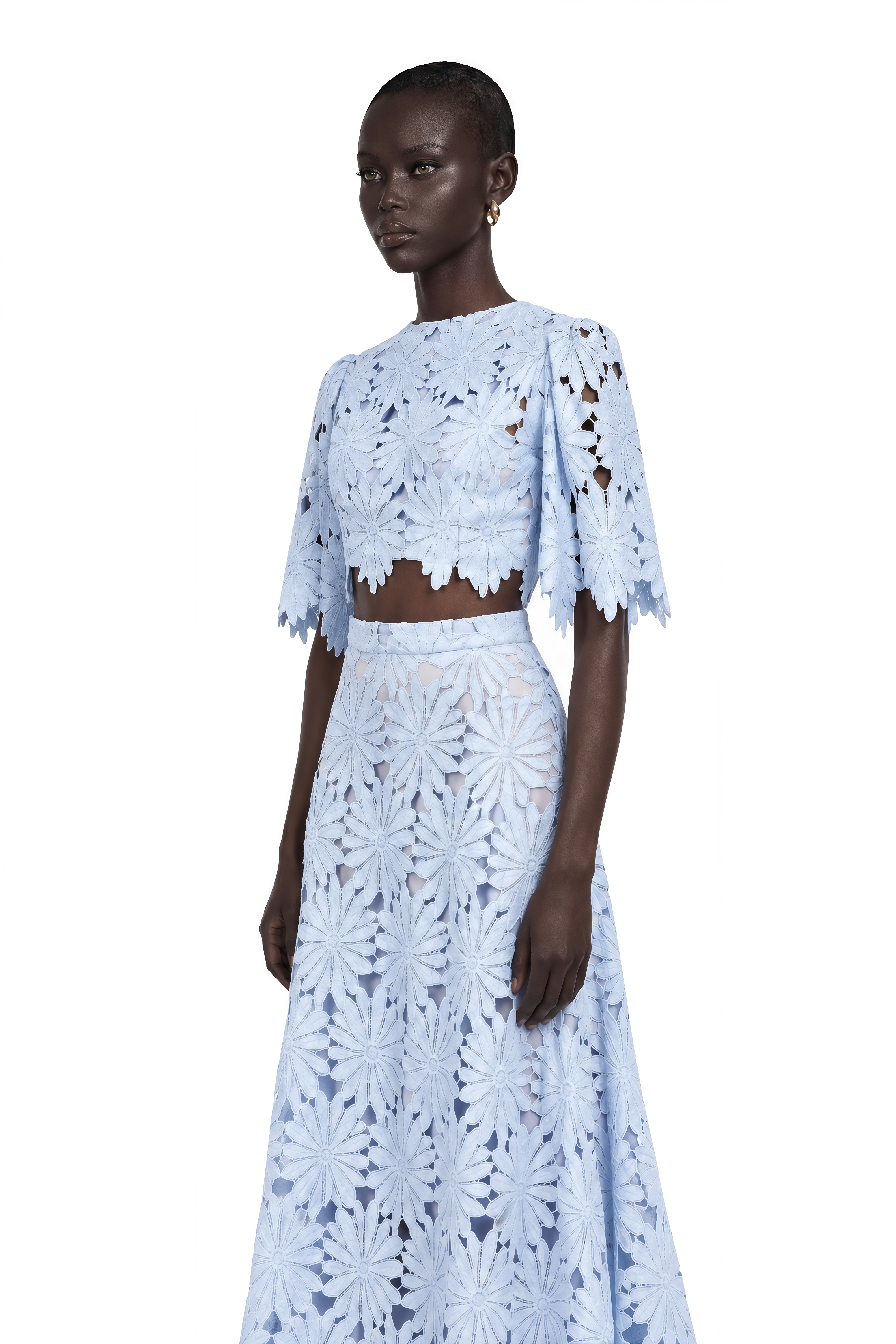 Audrey Blue Guipure Lace Top & Skirt Matching Set