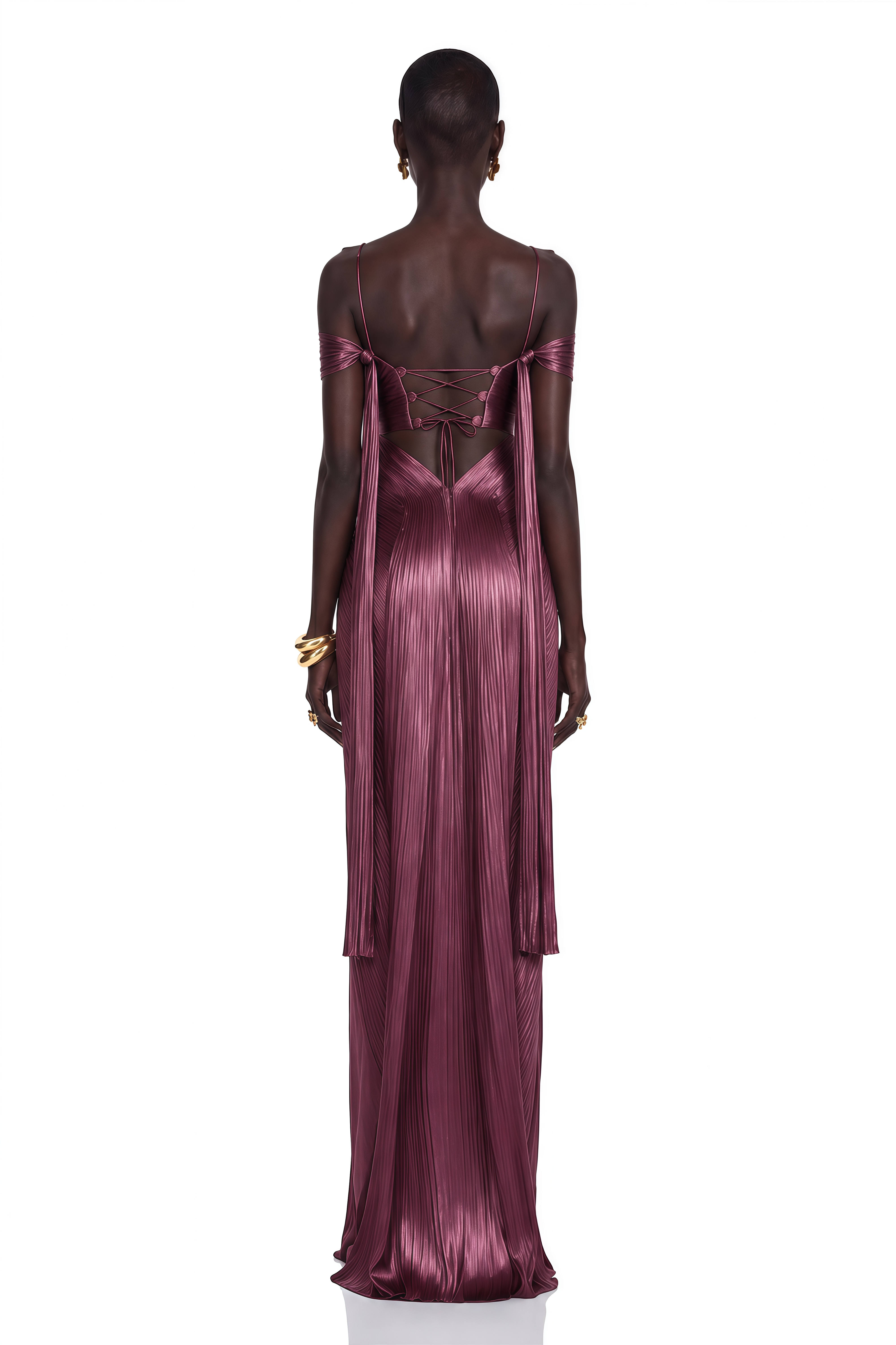 Marise Pink Draped Pleated Maxi Dress