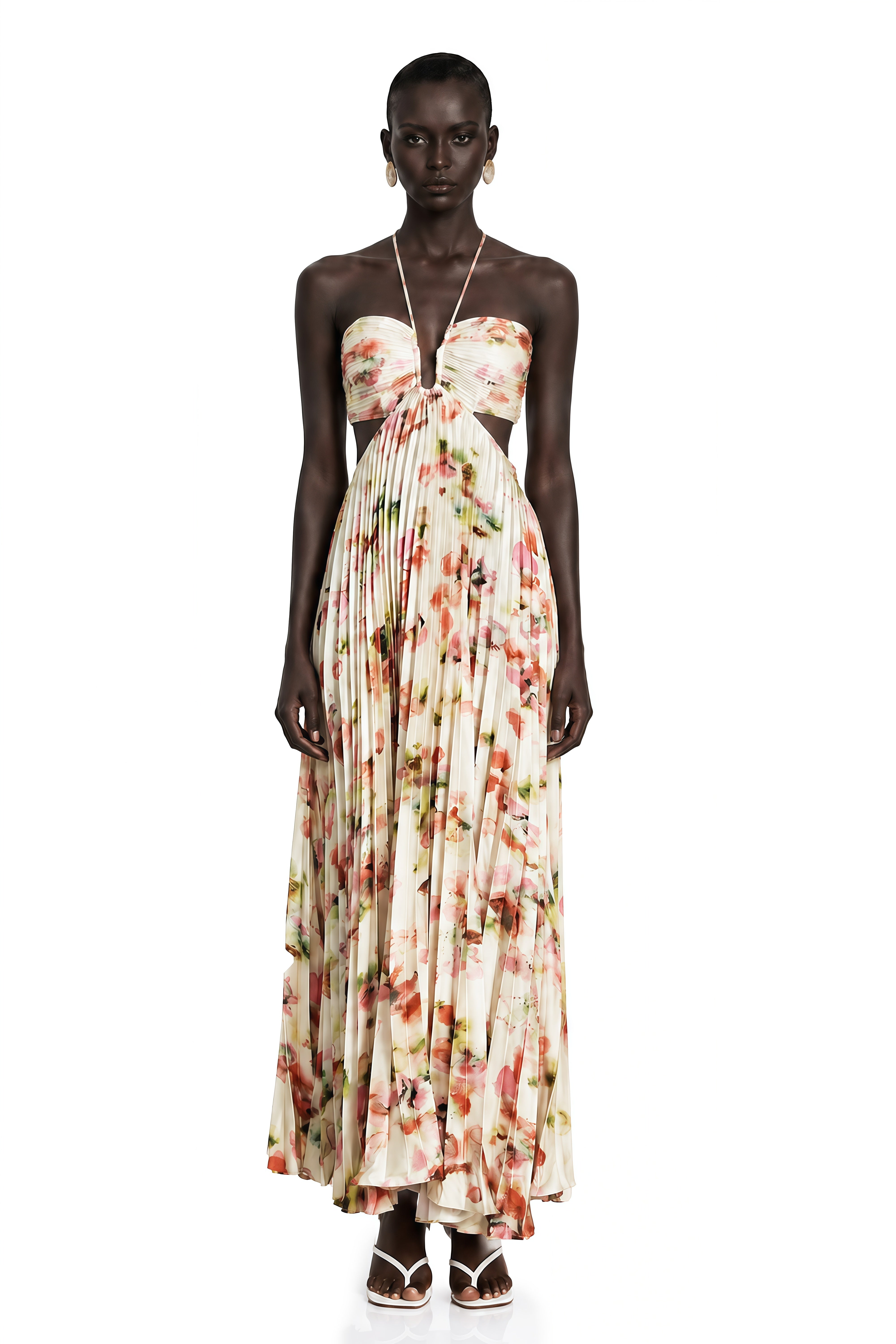 Andréa cut-out floral-print pleated maxi dress – Miss Rosier