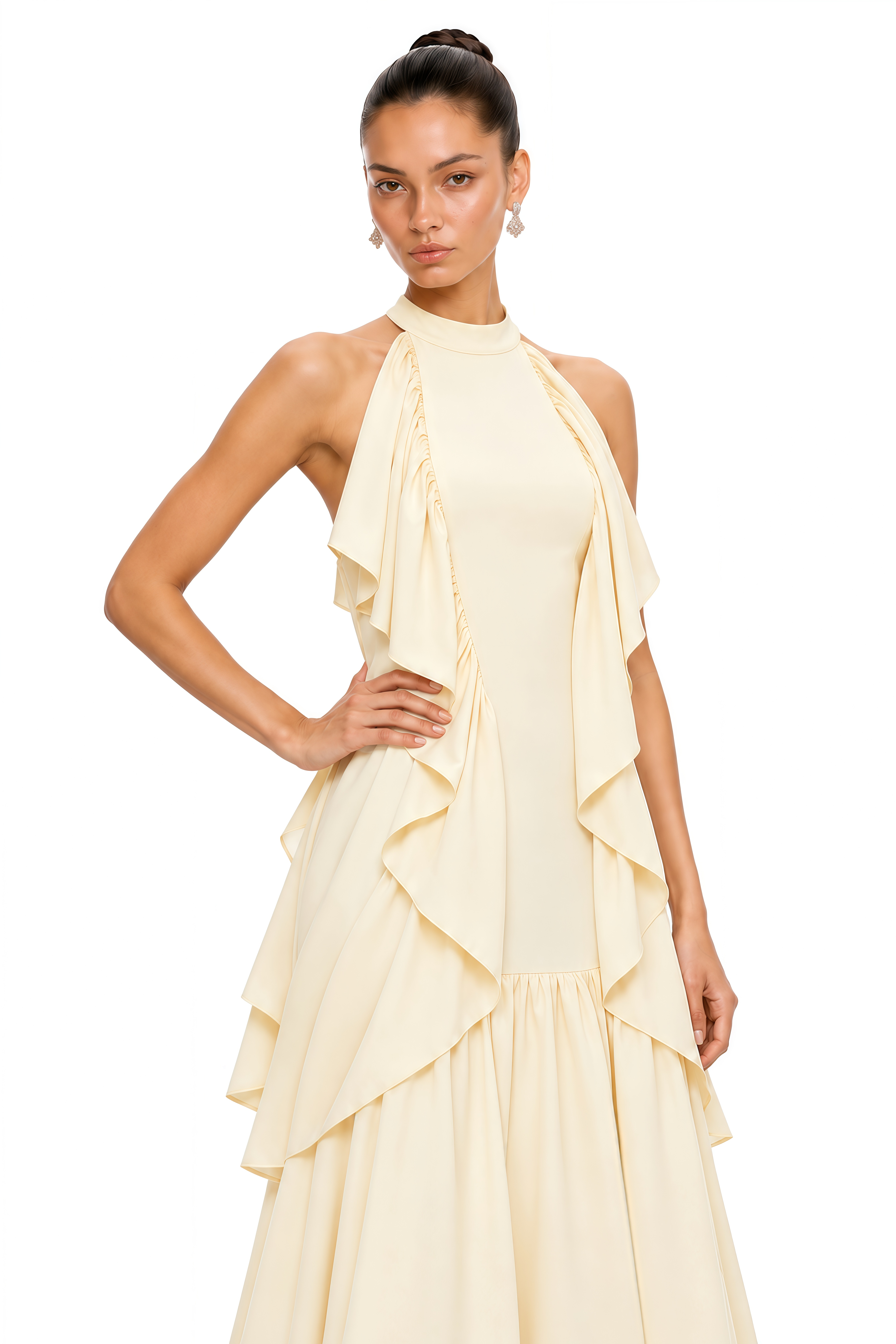 Ambre Yellow Ruched Sleeveless Maxi Dress
