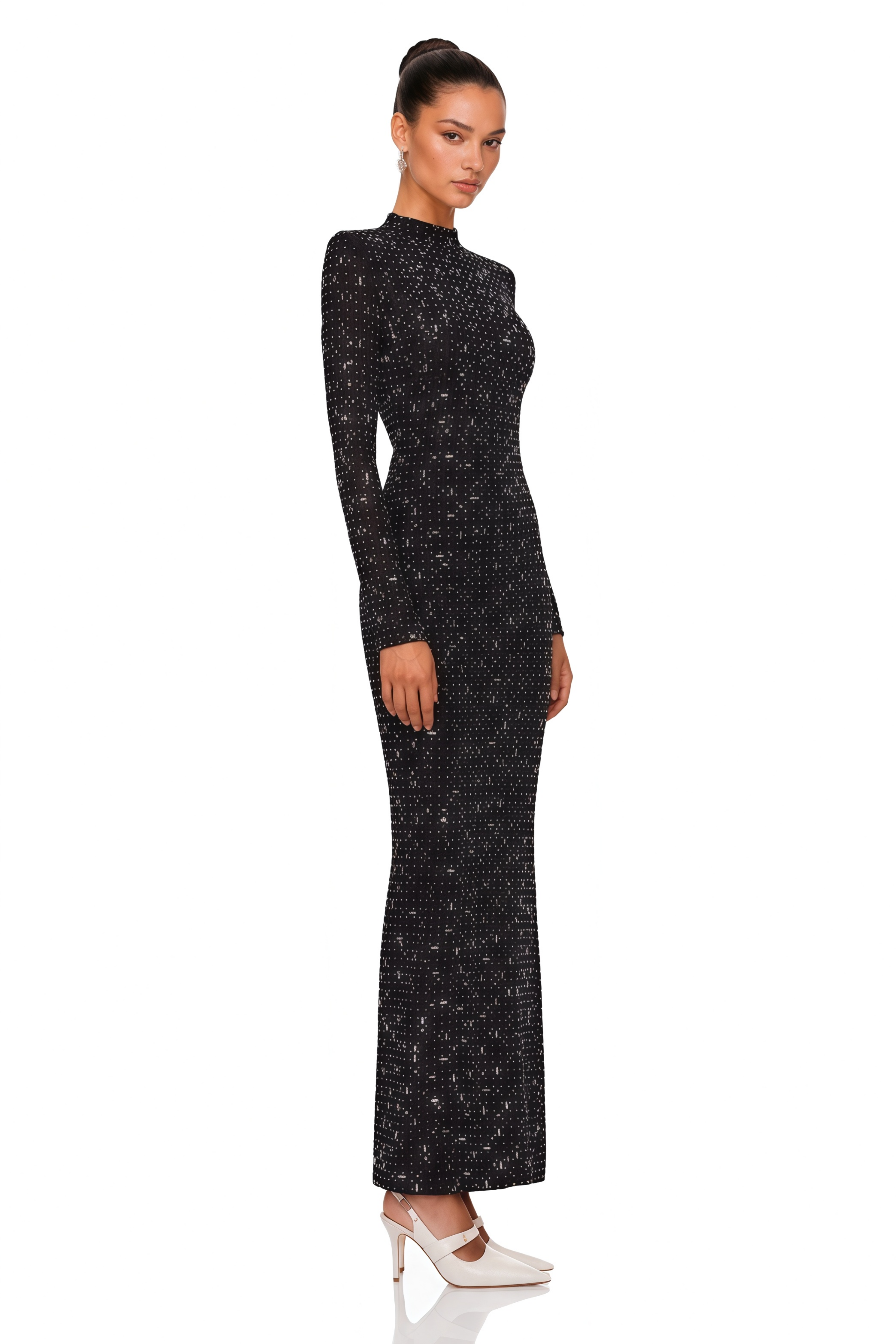 Léna Black Embellished Semi-Sheer Maxi Dress