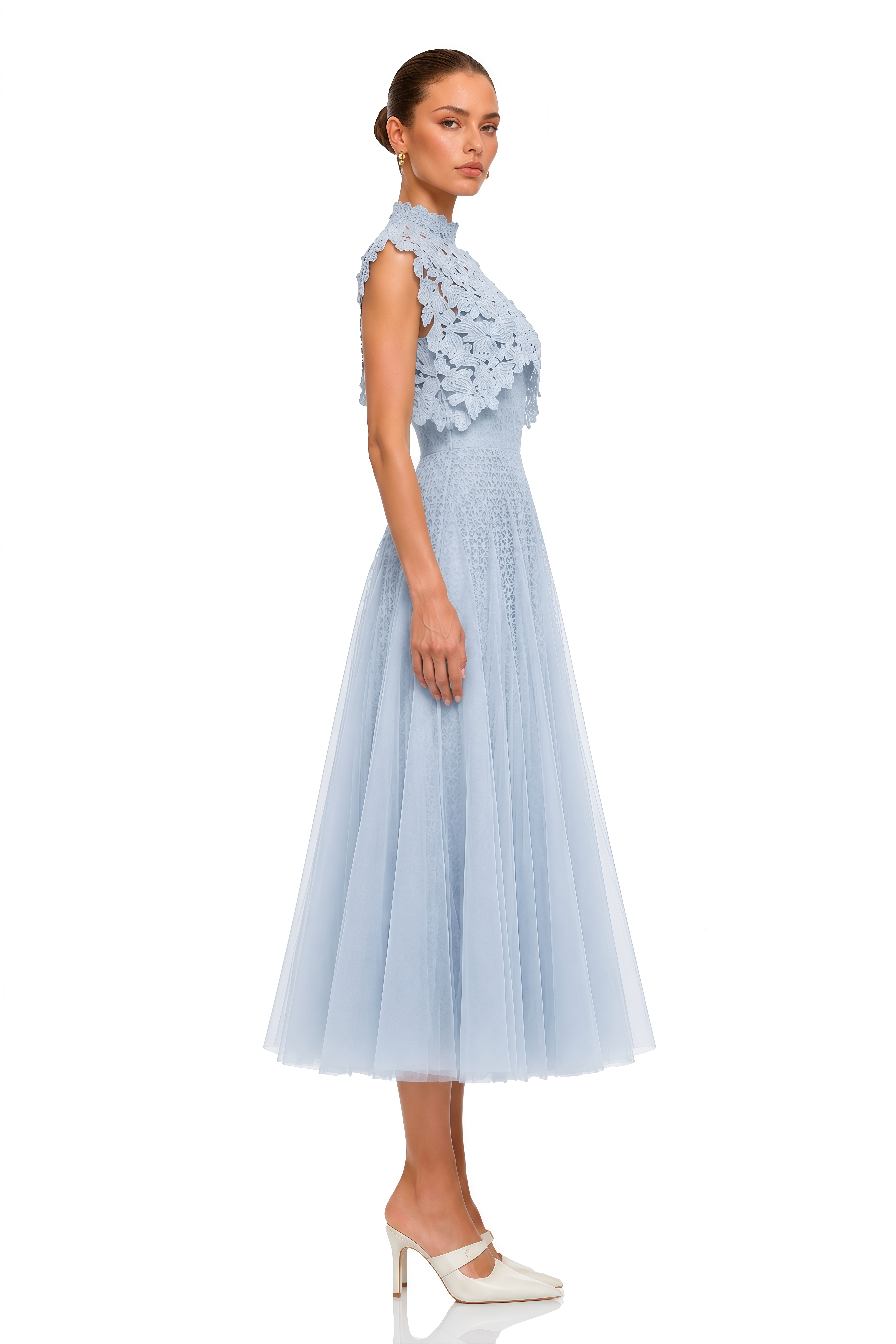 Margaret Blue Floral Crochet Midi Dress