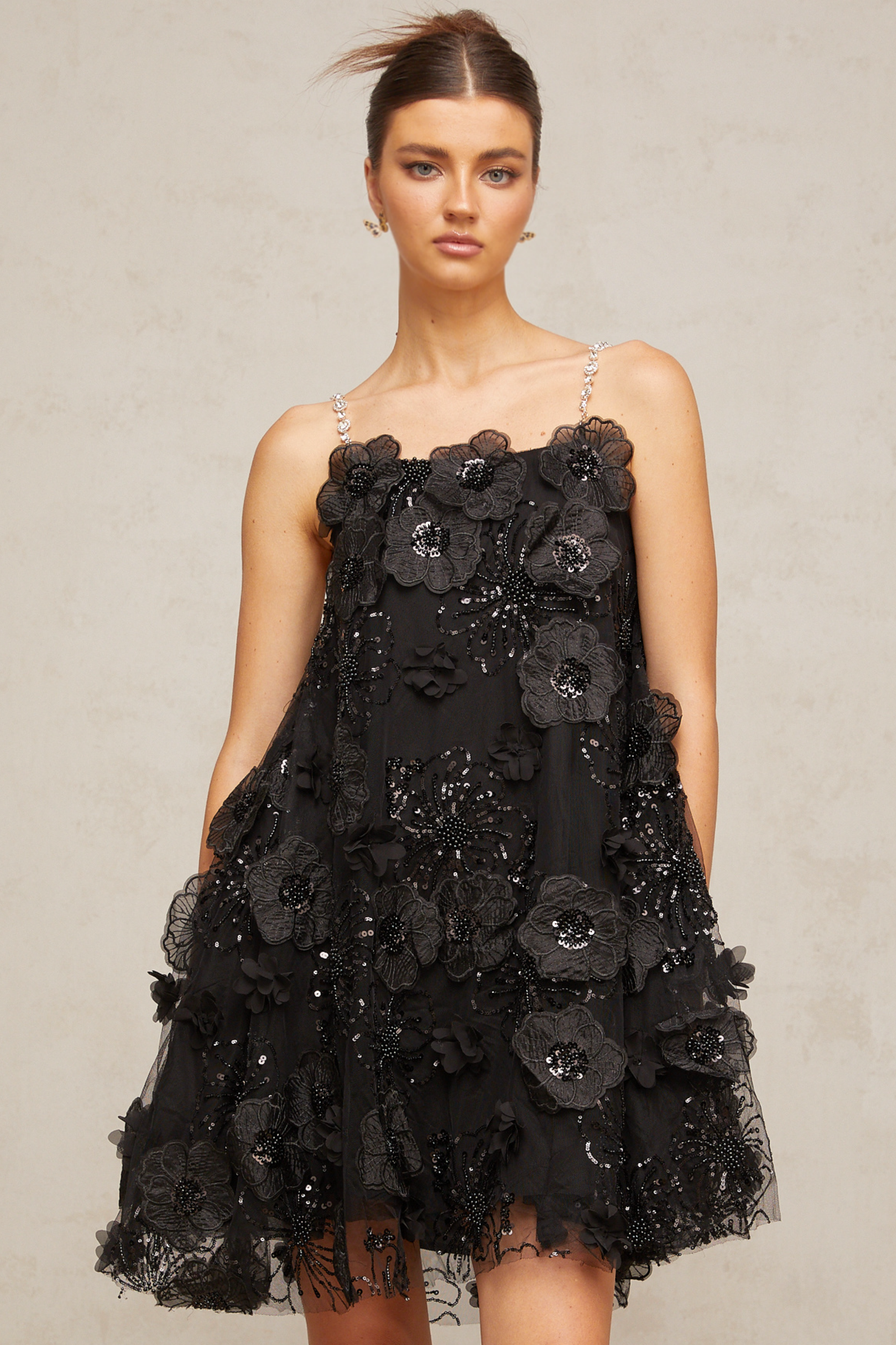 Suzette crystal-embellished floral mini dress in Black (Final Sale-US Only)