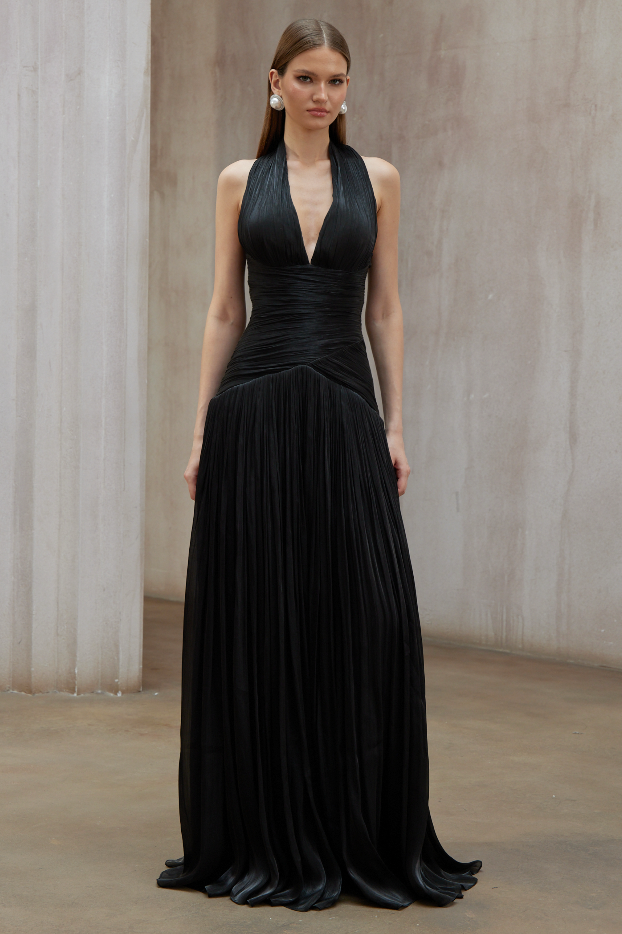 Black Gathered Maxi Dress